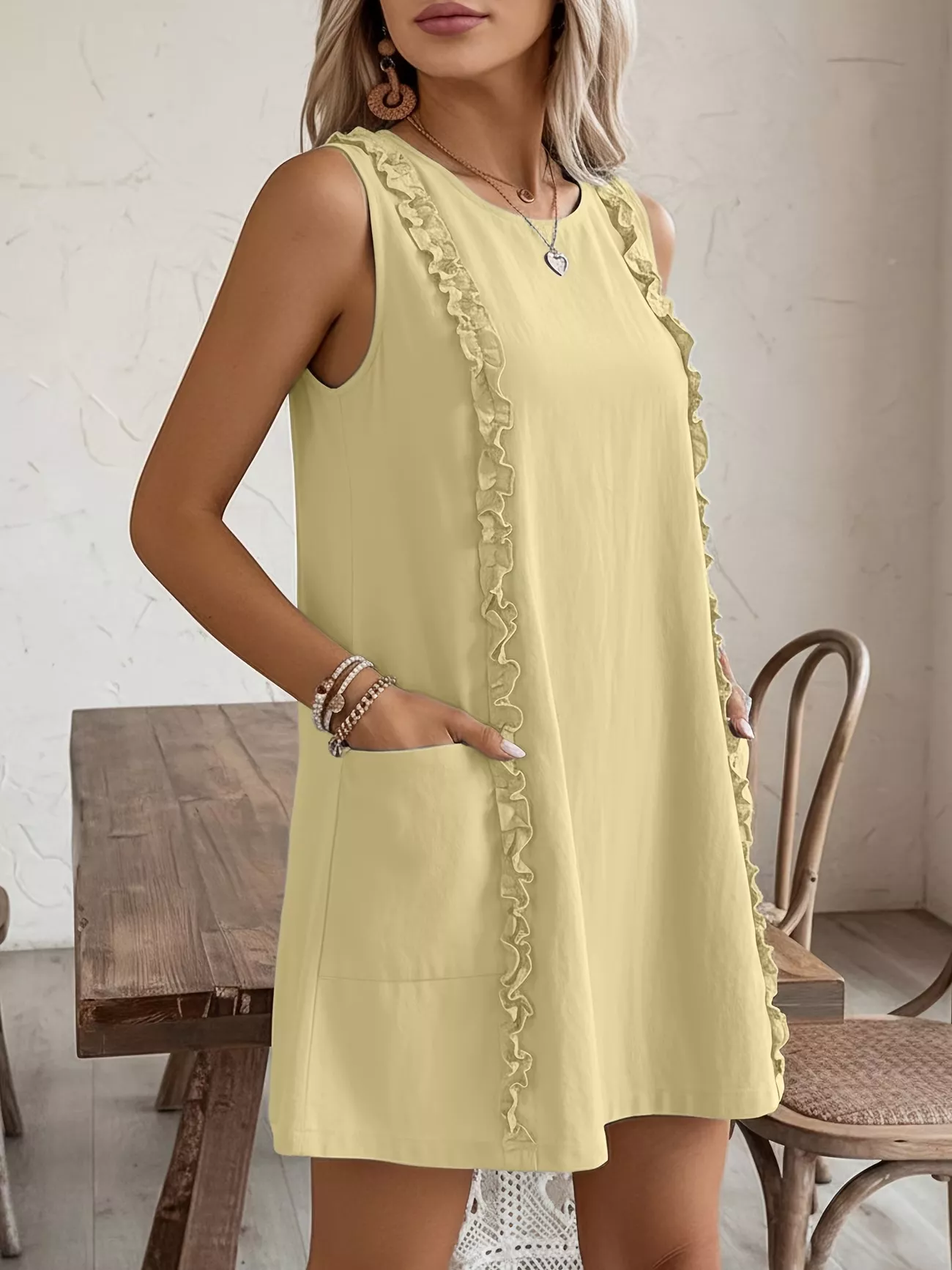 Frill Sleeveless Round Neck Dress - Image 8