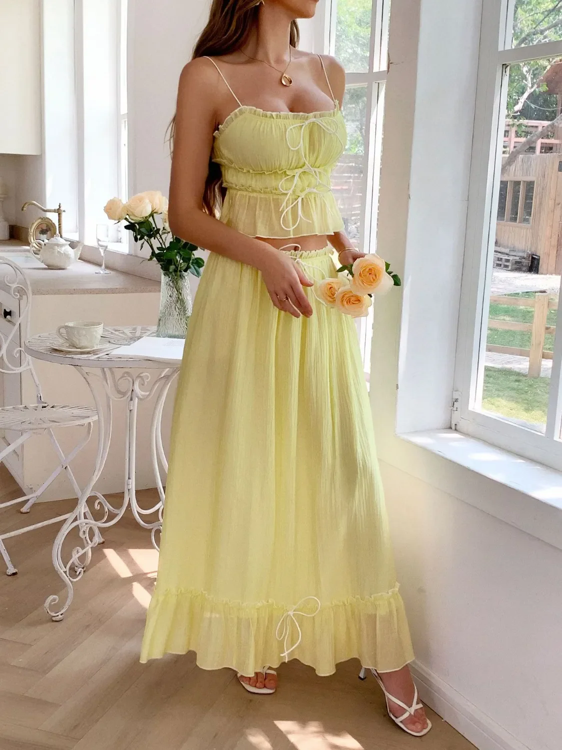 Frill Square Neck Cami and Skirt Set - Image 11