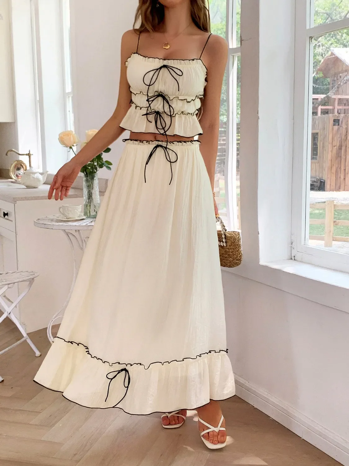 Frill Square Neck Cami and Skirt Set - Image 2