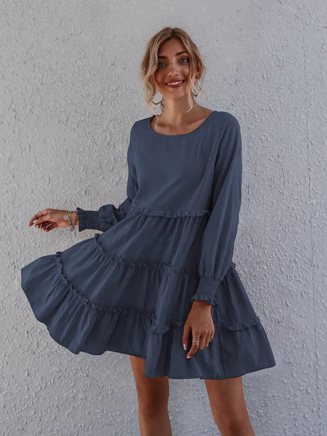 Frill Tiered Long Sleeve Mini Dress - Image 11
