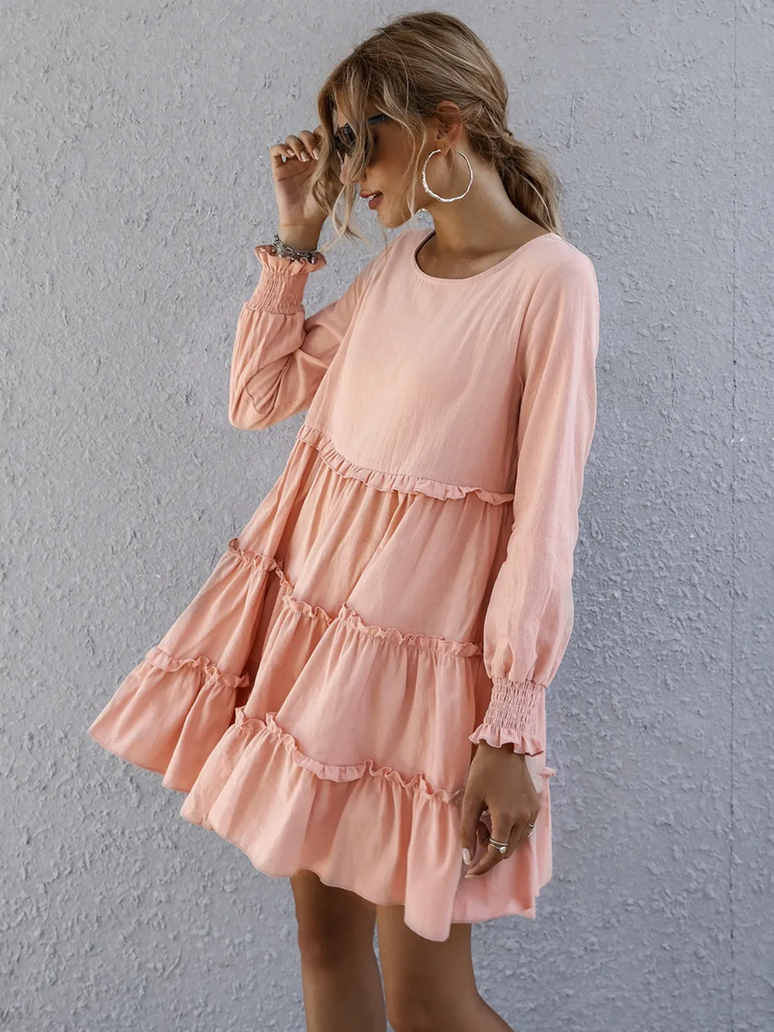 Frill Tiered Long Sleeve Mini Dress - Image 3