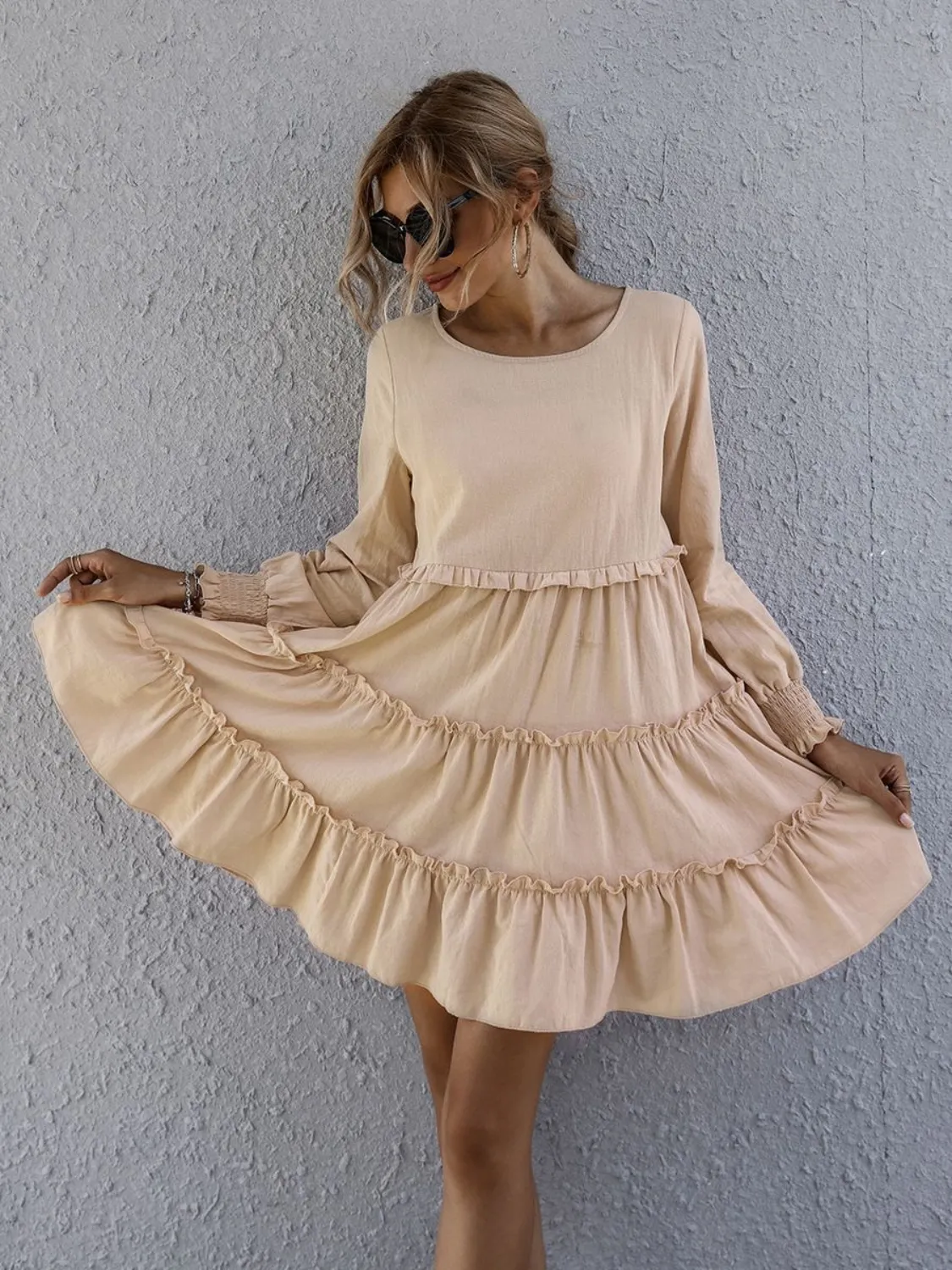 Frill Tiered Long Sleeve Mini Dress - Image 6