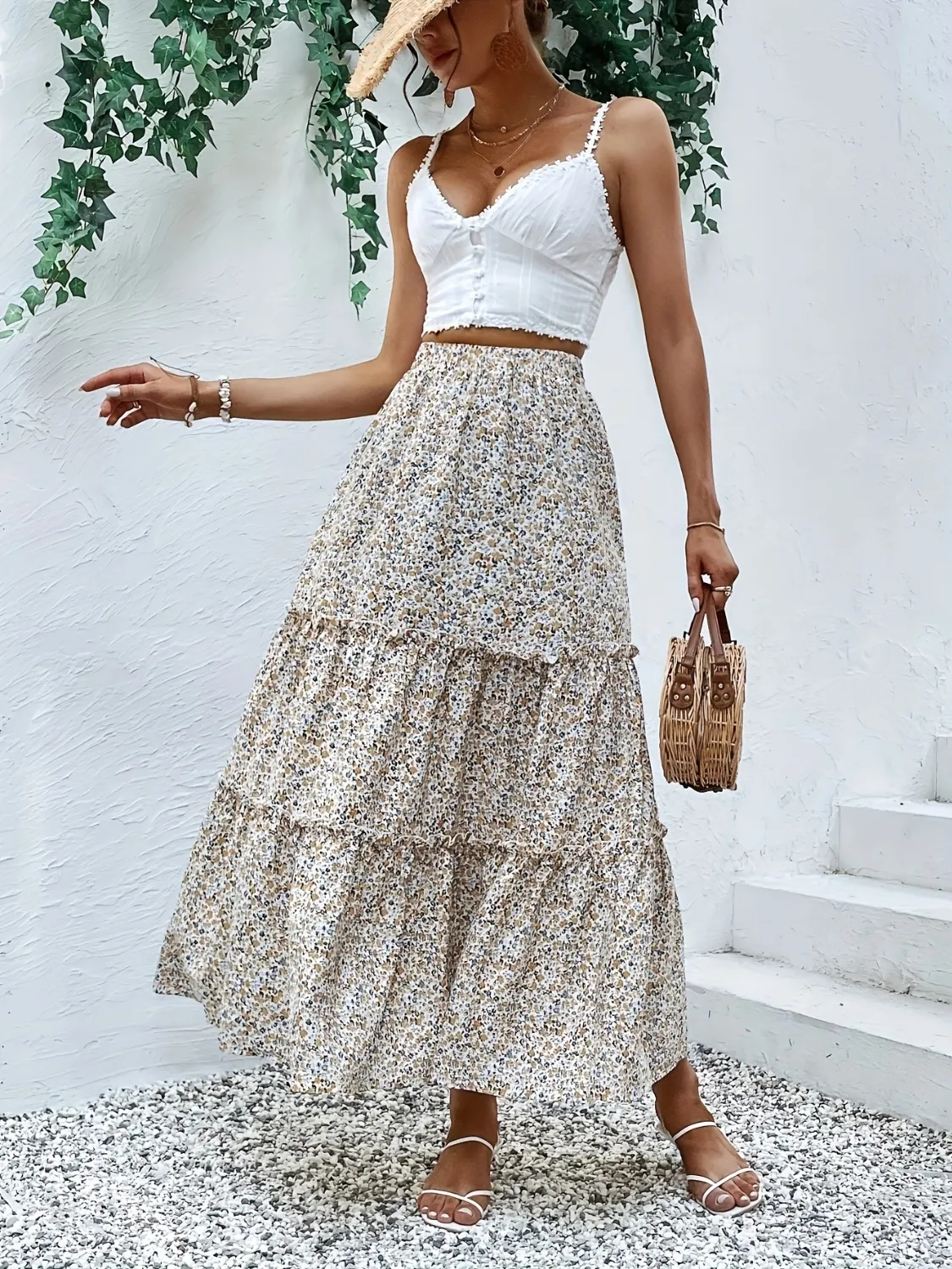 Frill Tiered Printed Skirt - Image 4