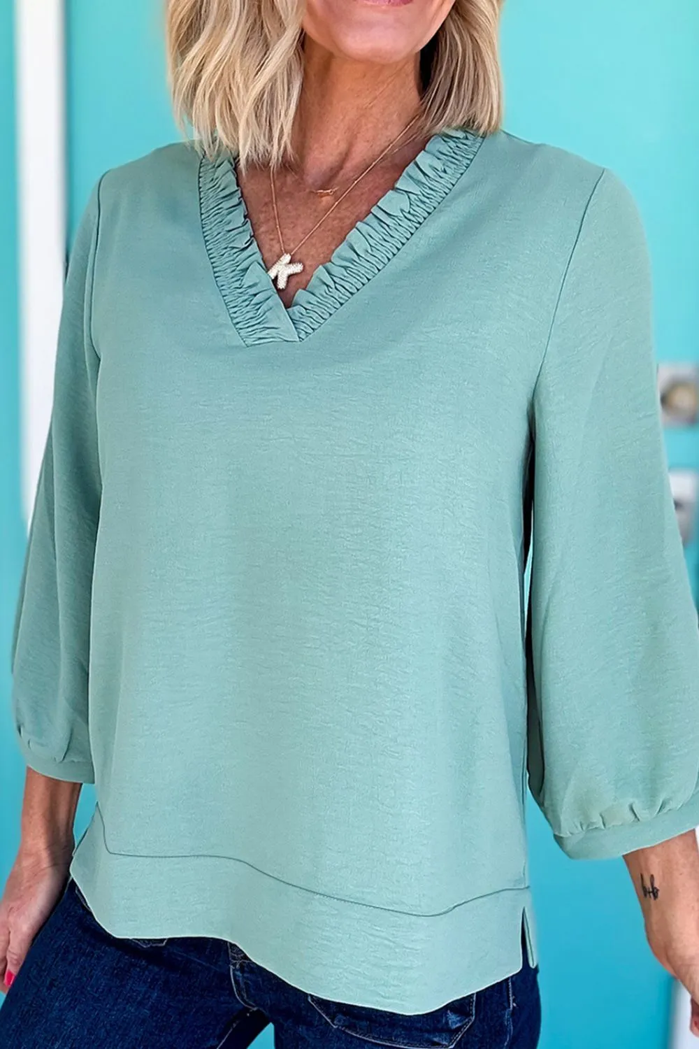 Frill Trim V-Neck Blouse - Image 6