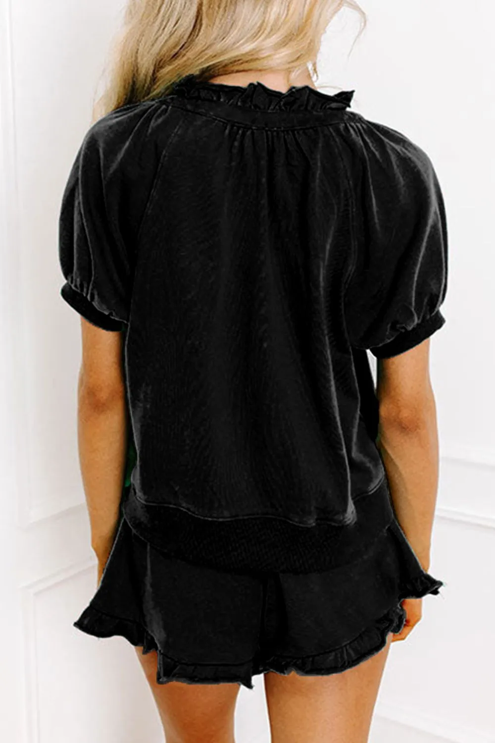 Frill Zip Front Puff Sleeve Top and Skort Set - Image 17