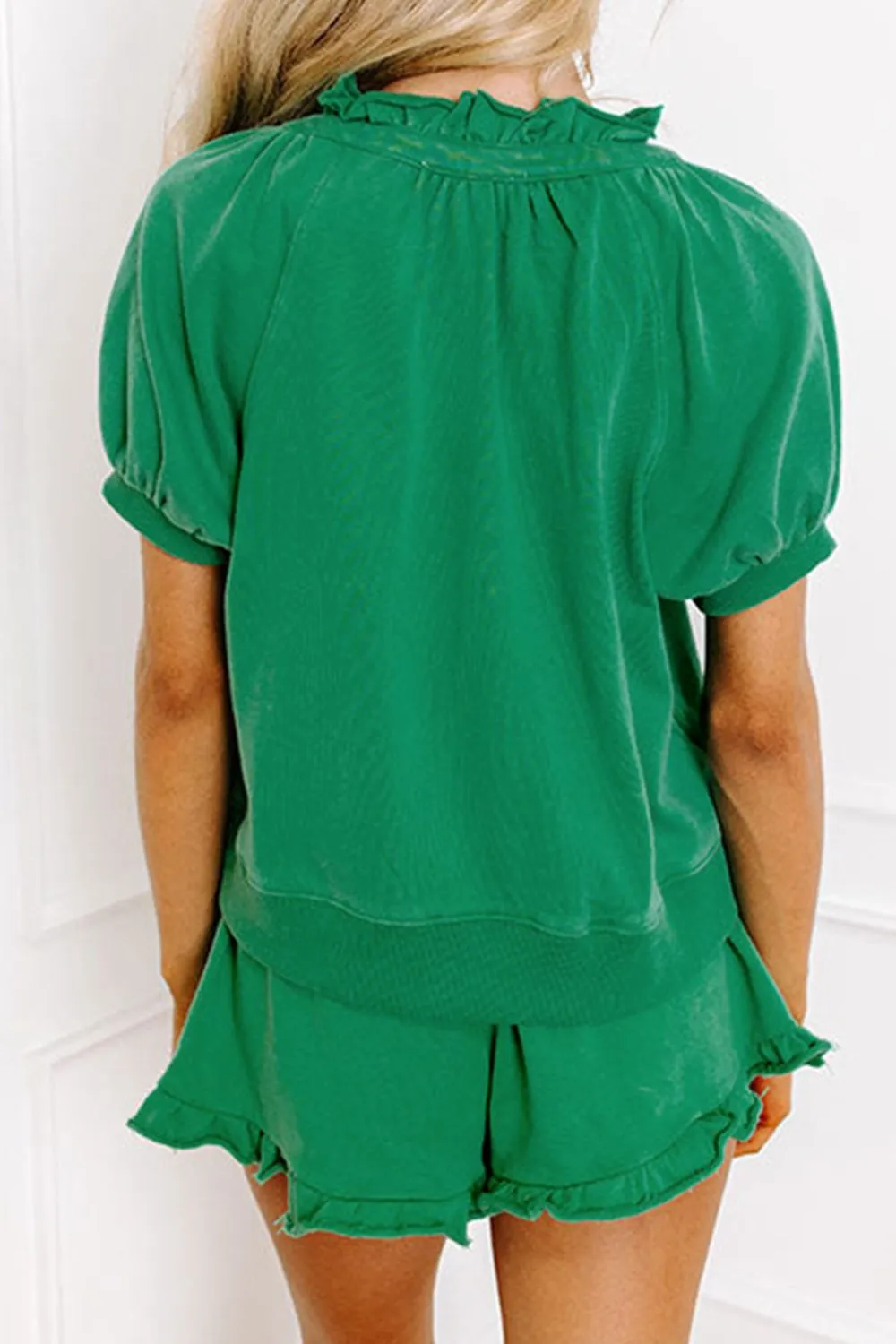 Frill Zip Front Puff Sleeve Top and Skort Set - Image 5