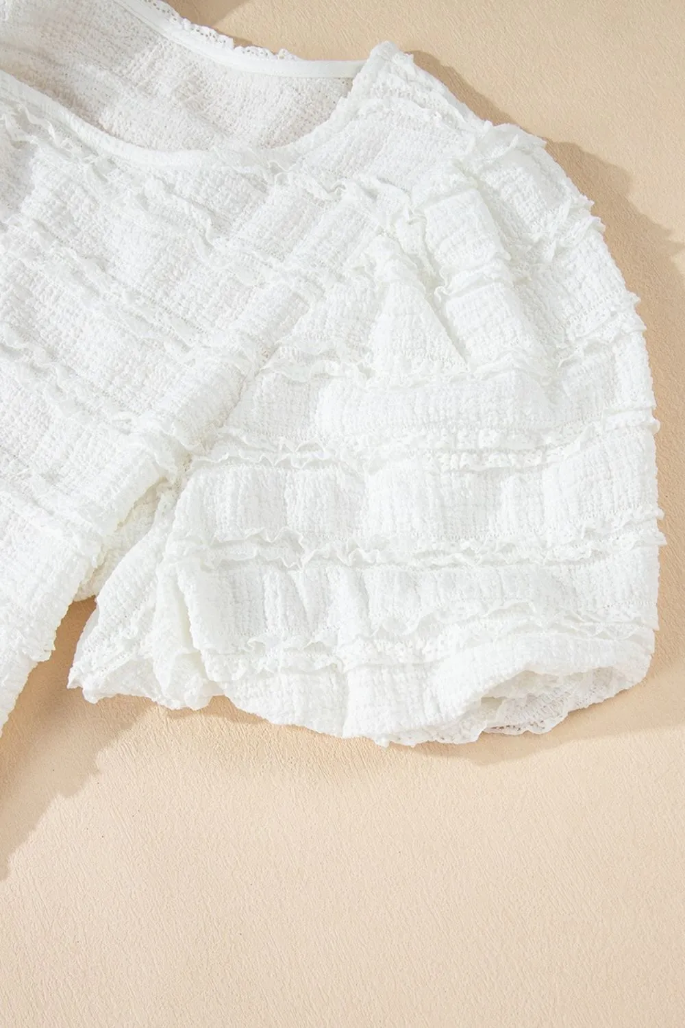 Frilled Lace Trim Bubble Sleeve Blouse - Image 10