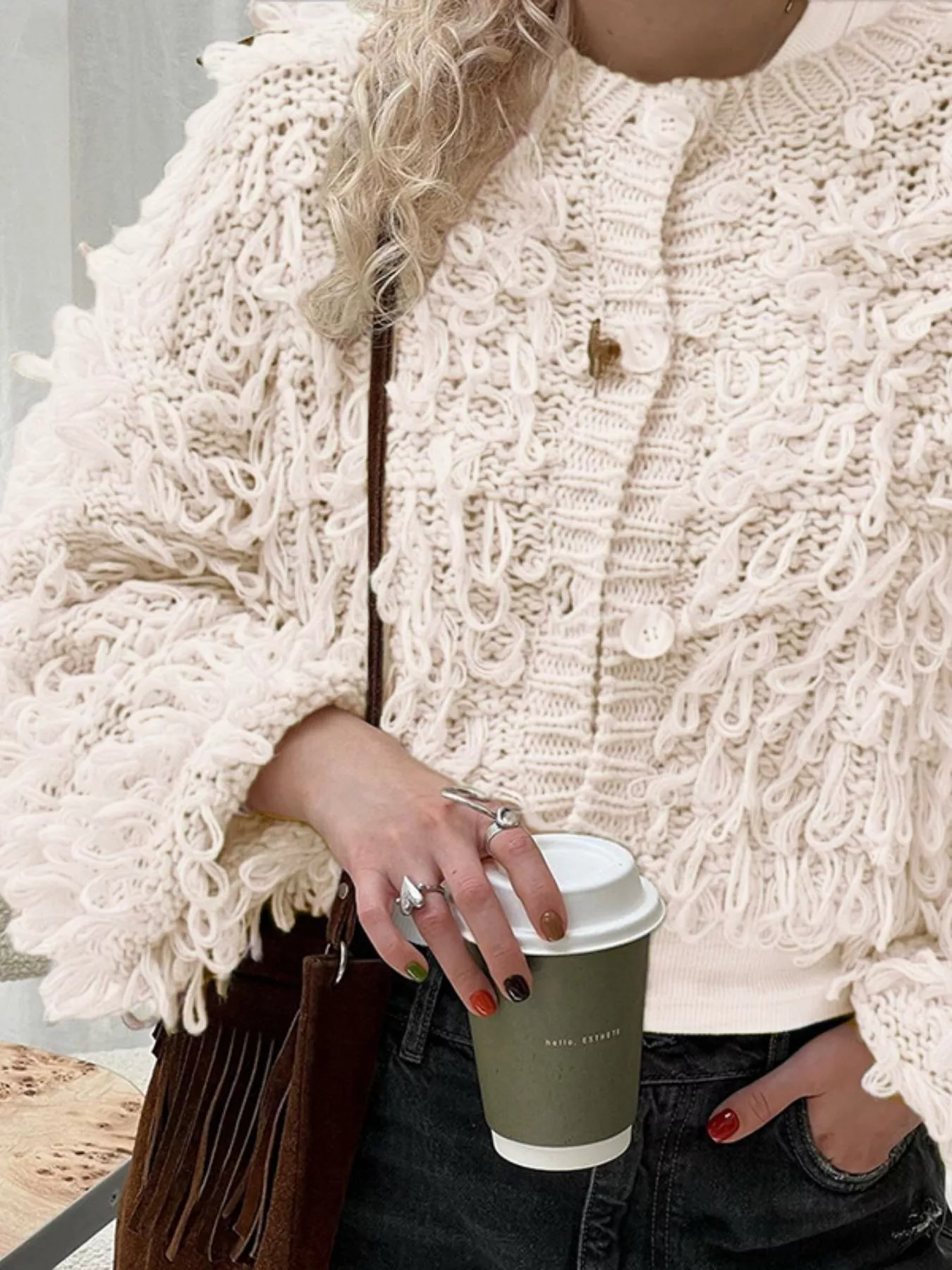 Fringe Button Up Cardigan - Image 2