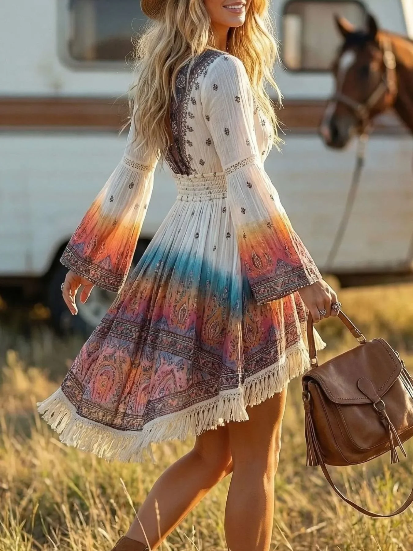 Fringe Hem V-Neck Dress - Image 3