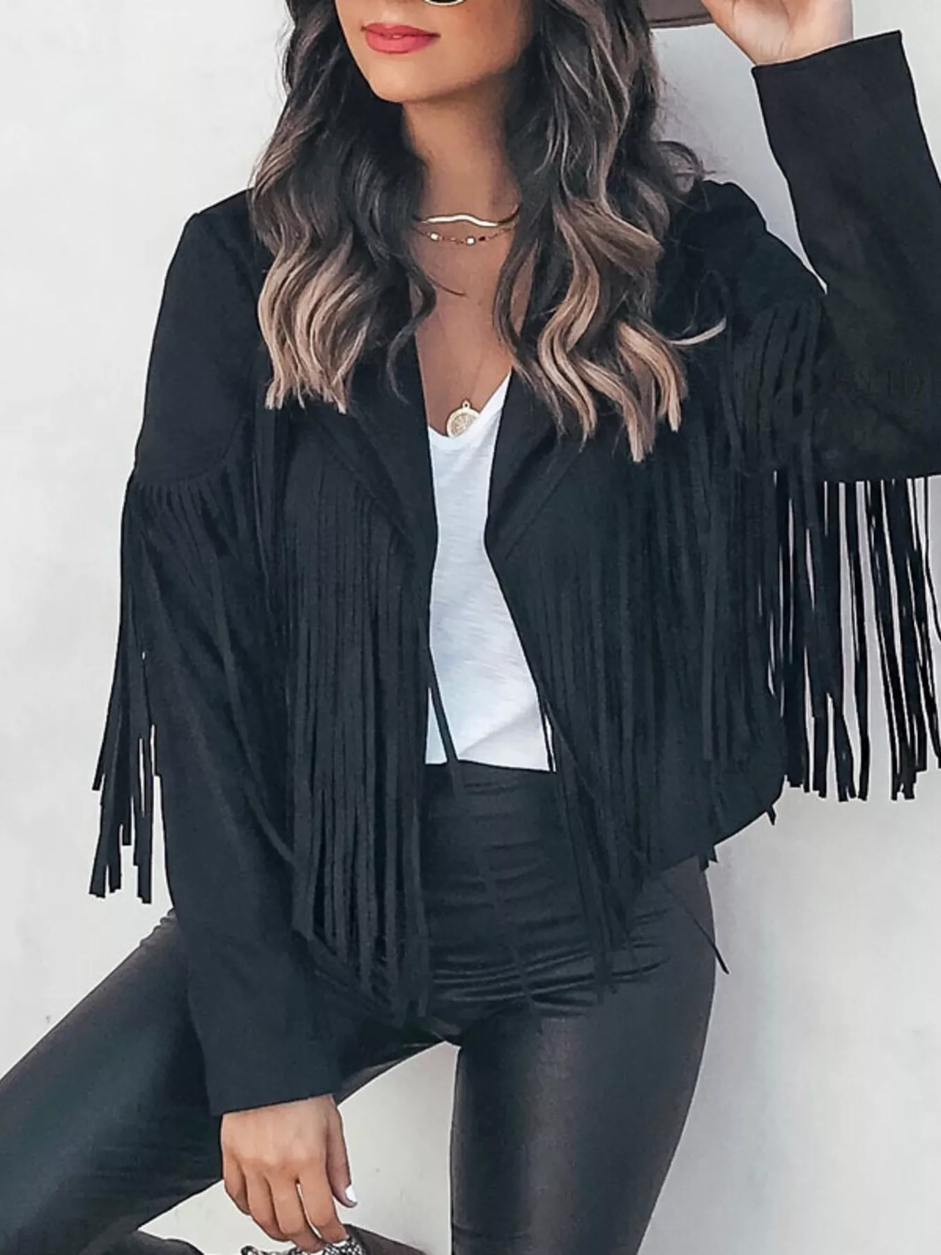 Fringe Open Front Cropped Jacket - Image 5