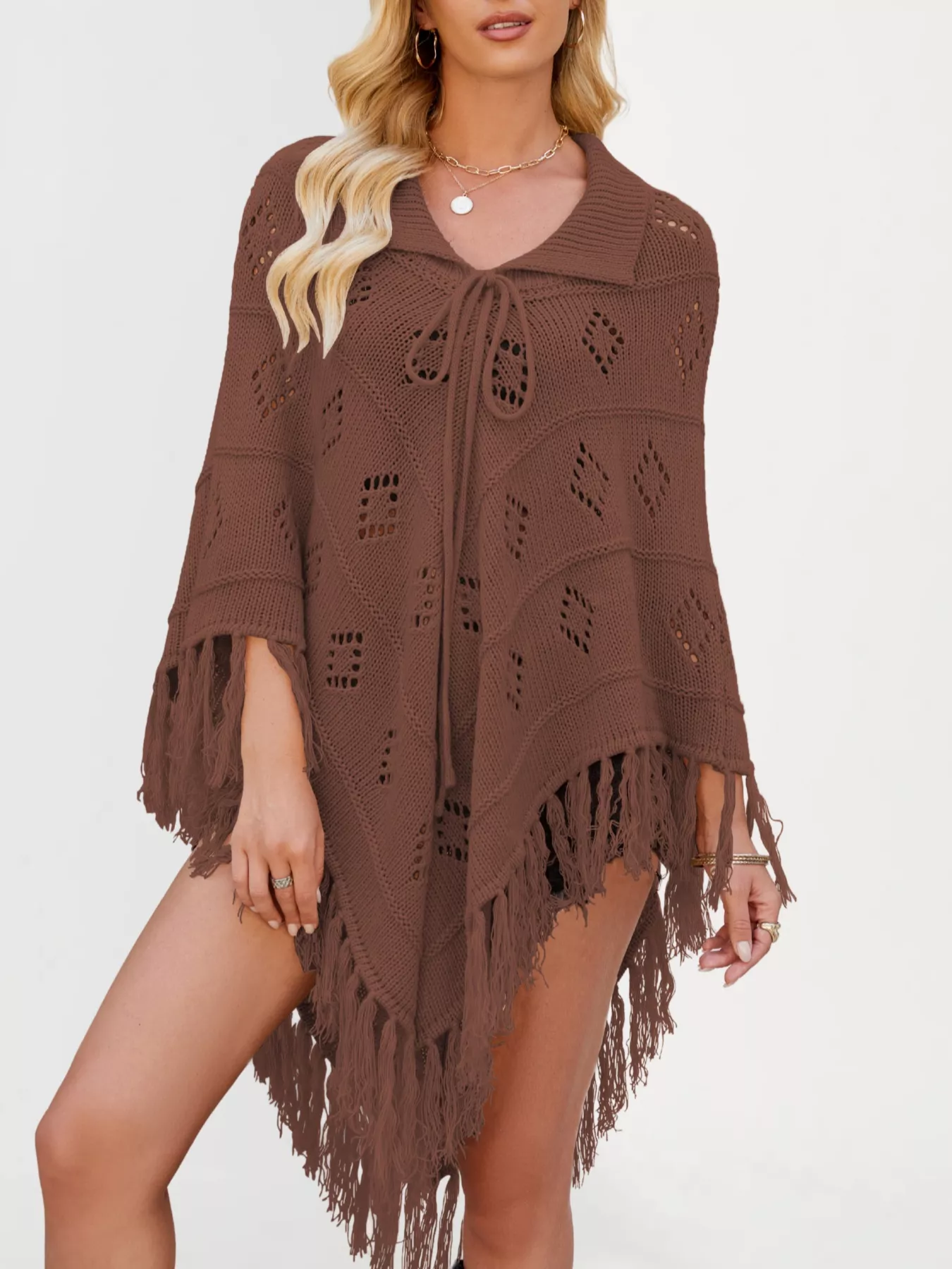 Fringe Openwork Knit Cover Up - Image 6