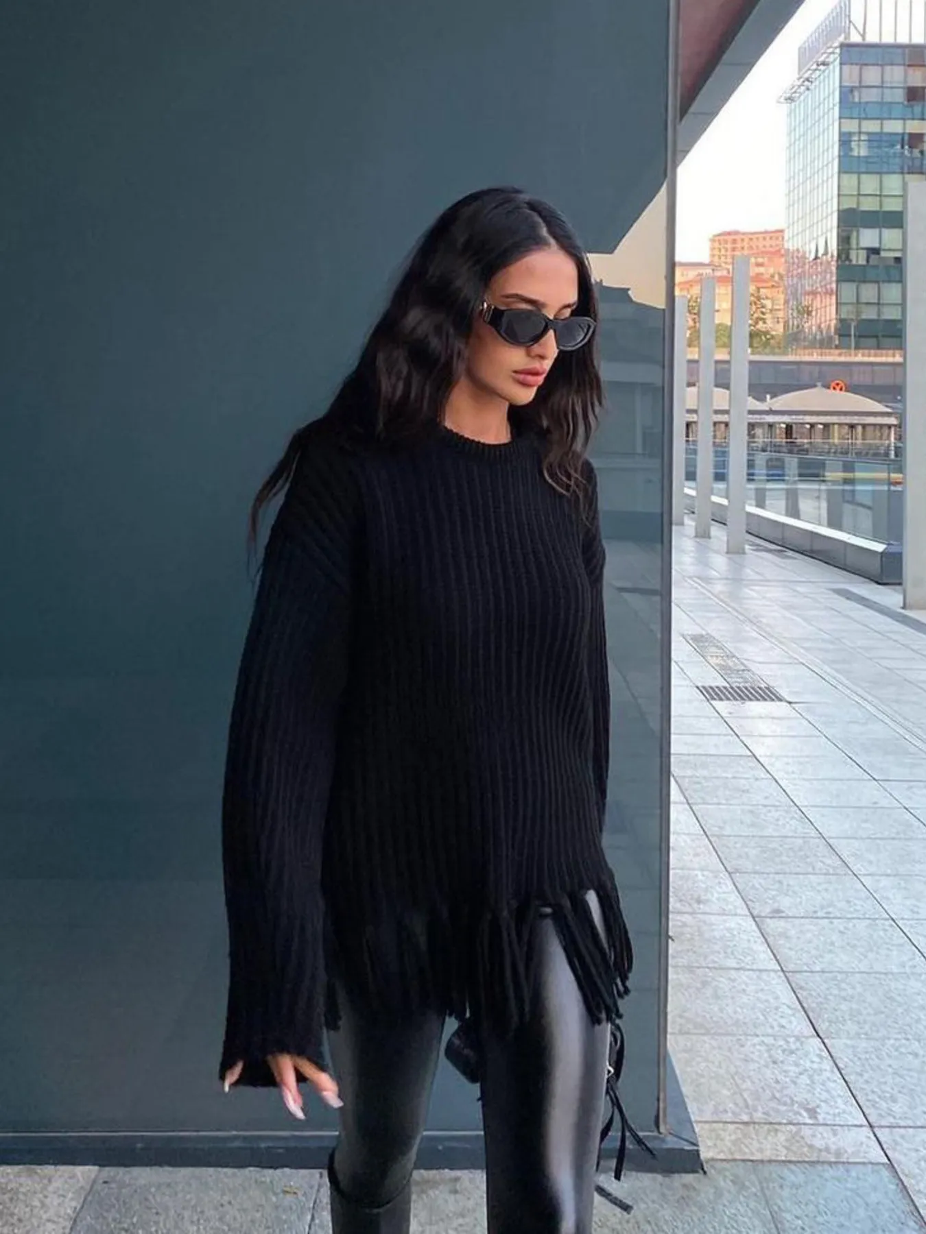 Fringe Round Neck Long Sleeve Sweater - Image 12
