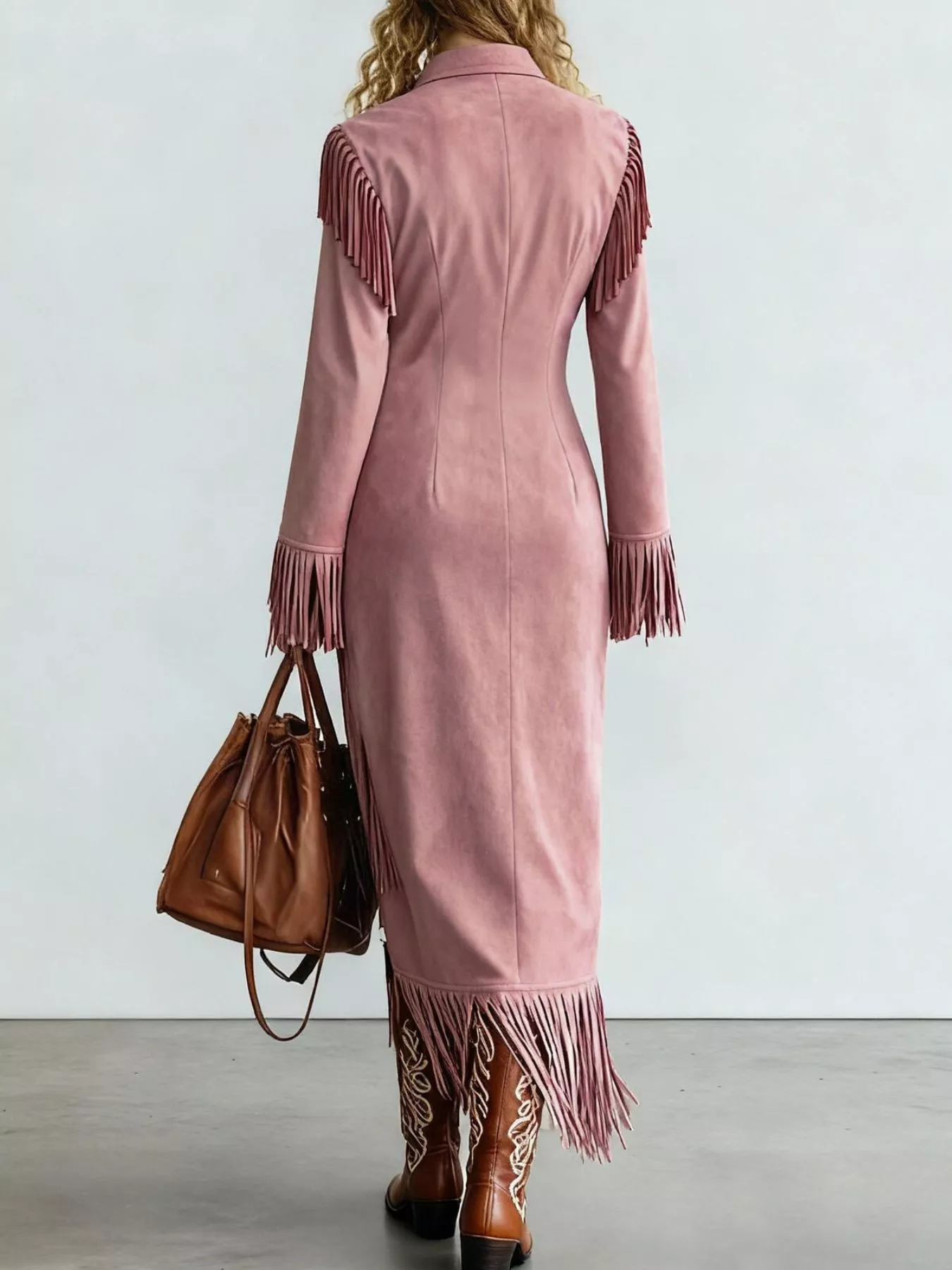 Fringed Suede Slit Dress - Image 4