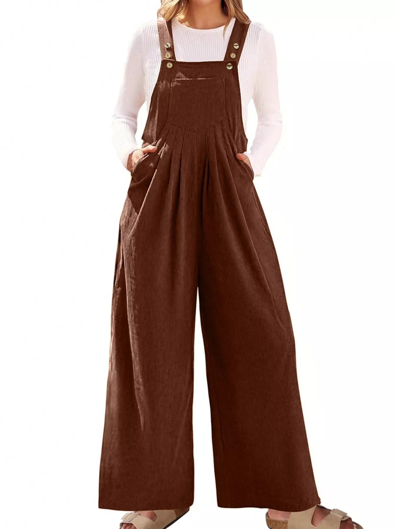 Front Ruched Wide Leg Jumpsuit with Pockets - Image 3