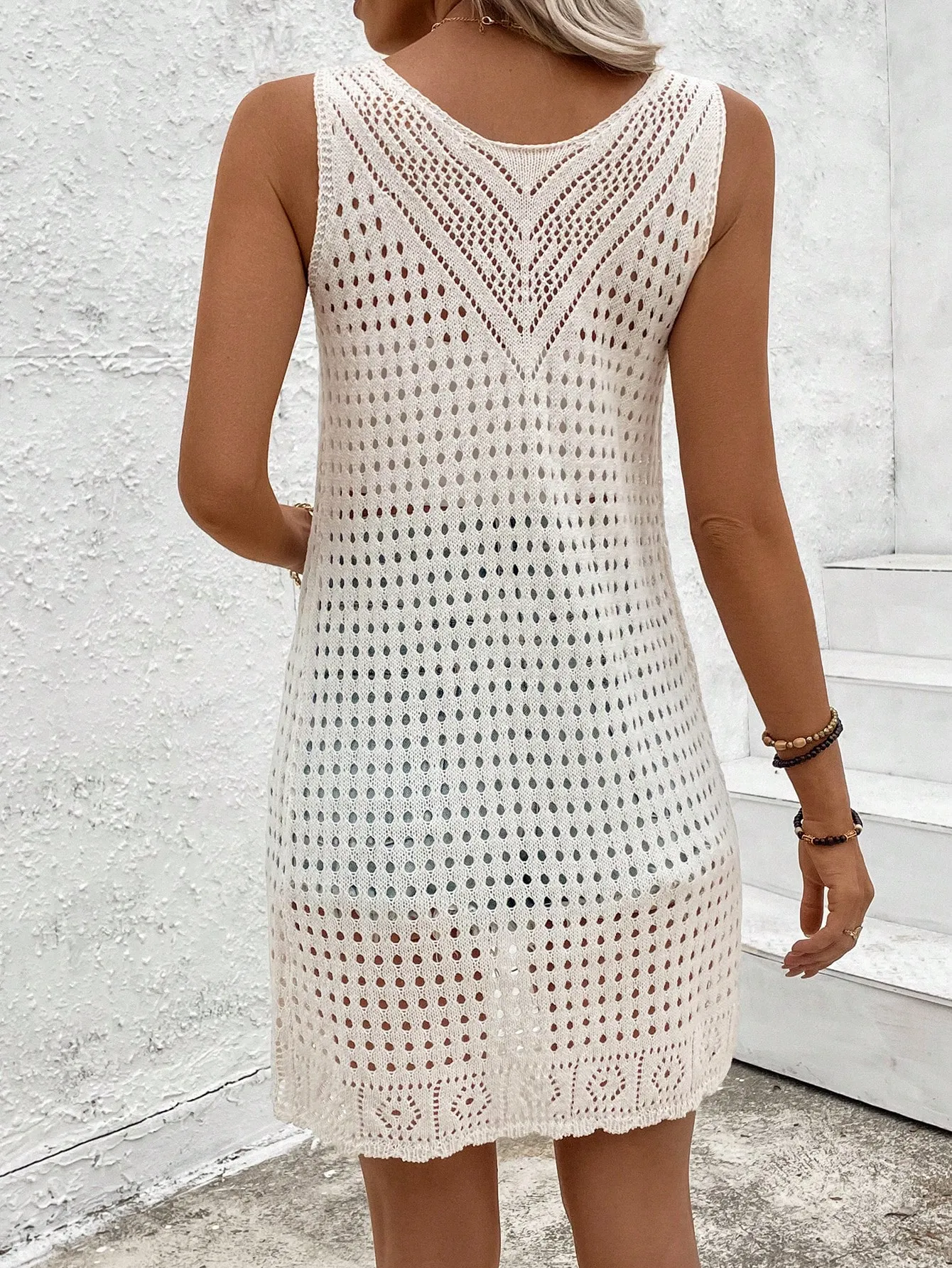 Front Tie Crochet Sleeveless Longline Cardigan - Image 7