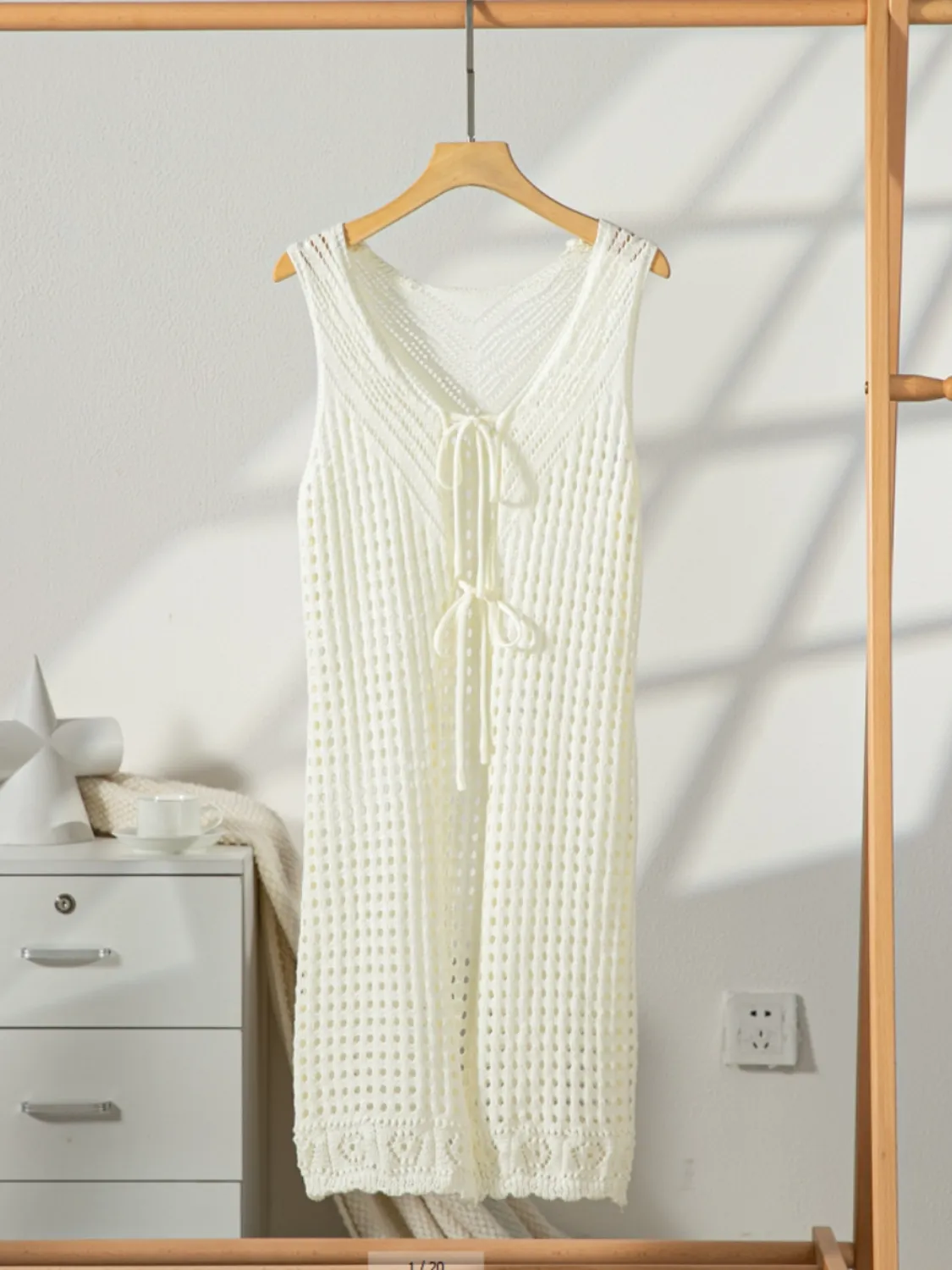 Front Tie Crochet Sleeveless Longline Cardigan - Image 9