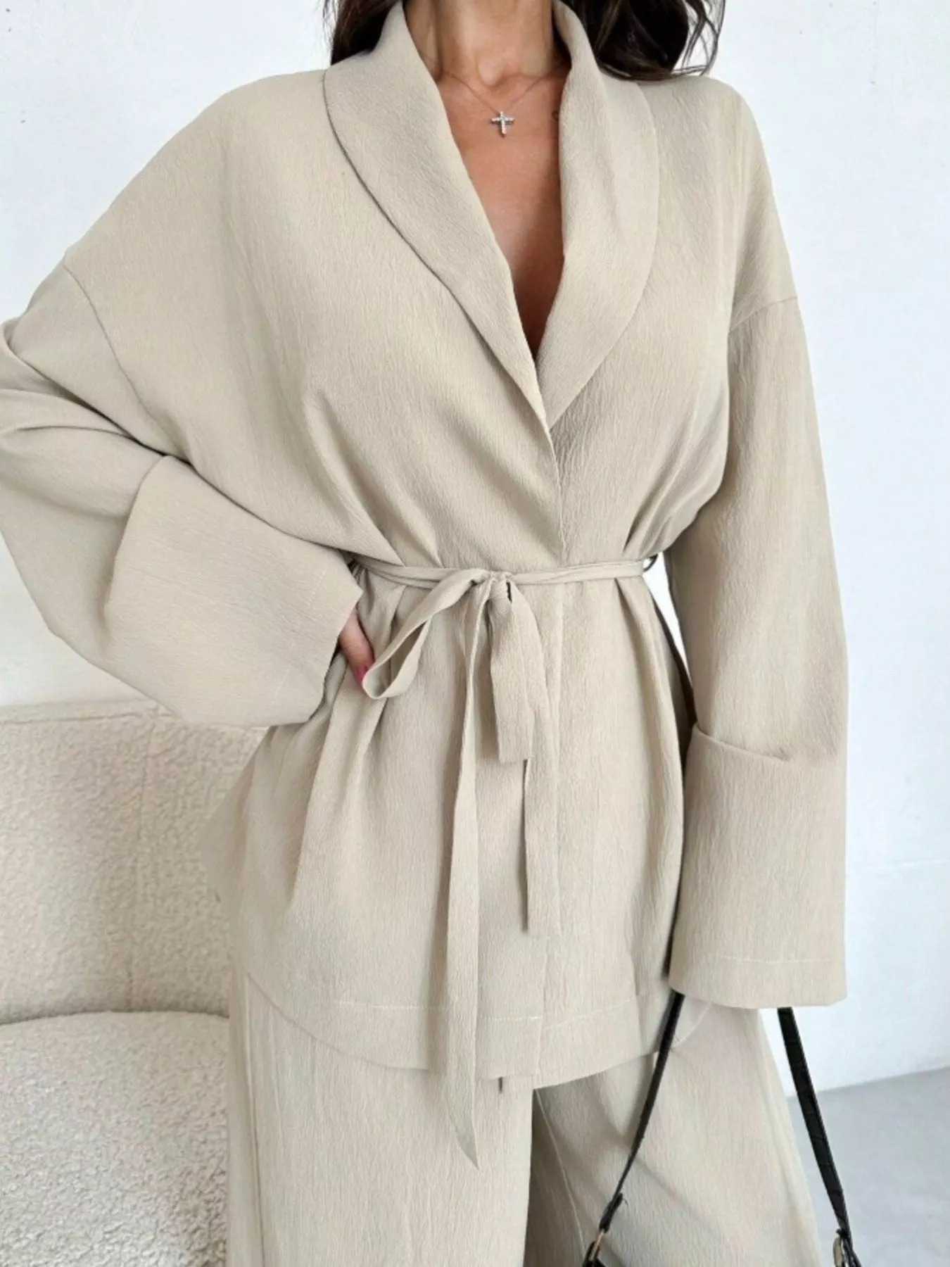 Front Tied Shirt and Wide-Leg Pants Set - Image 5