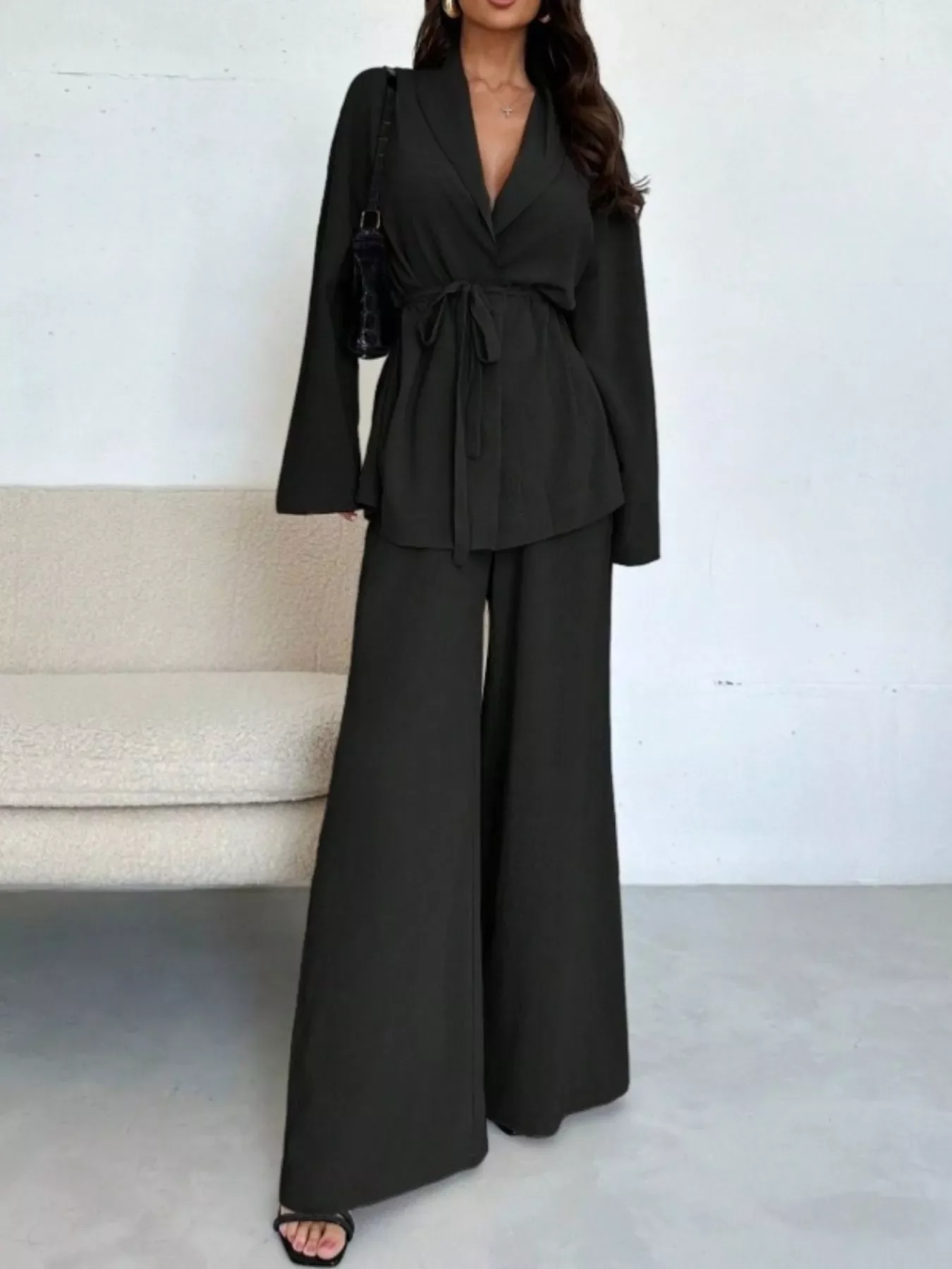 Front Tied Shirt and Wide-Leg Pants Set - Image 7