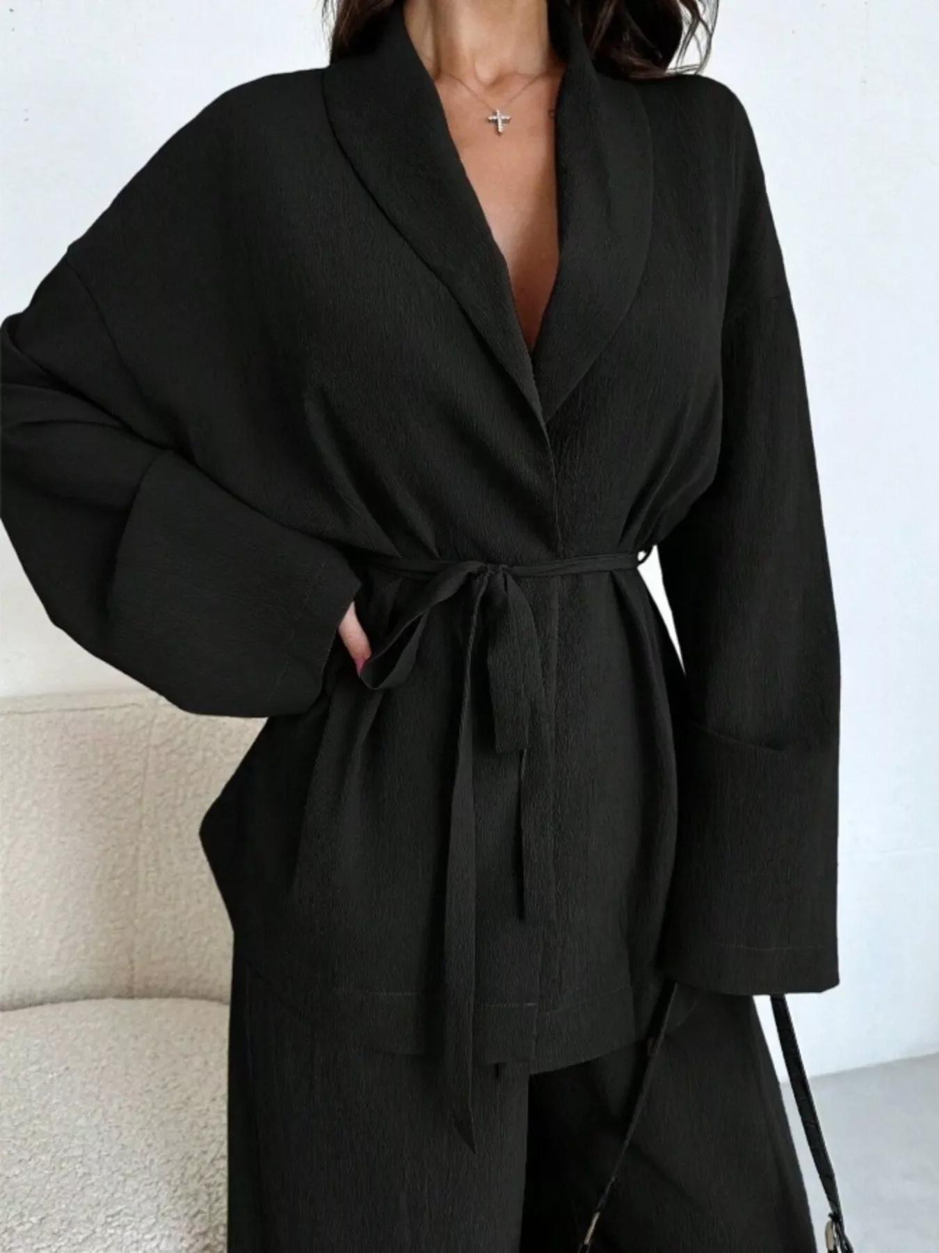 Front Tied Shirt and Wide-Leg Pants Set - Image 8