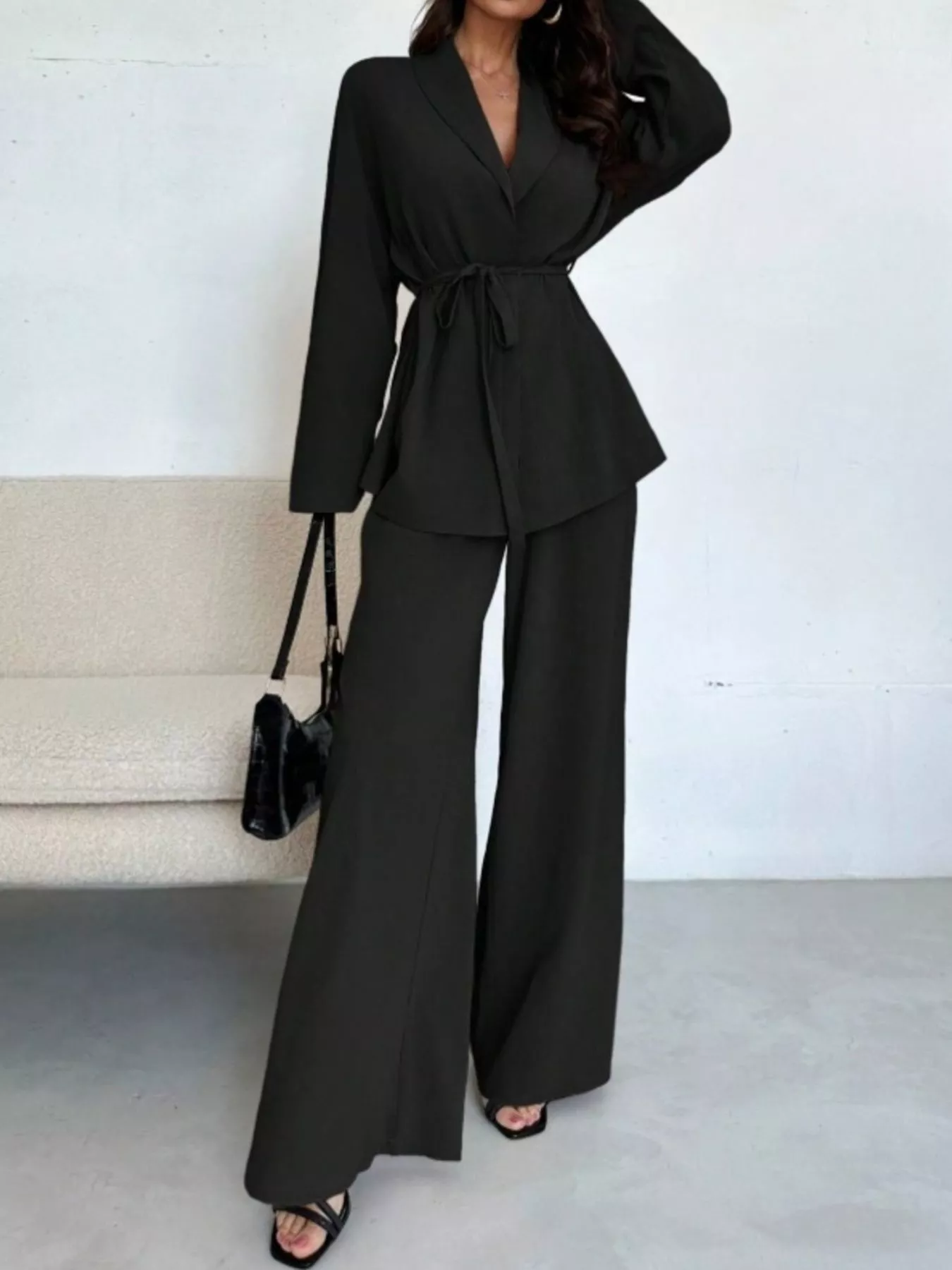 Front Tied Shirt and Wide-Leg Pants Set - Image 9