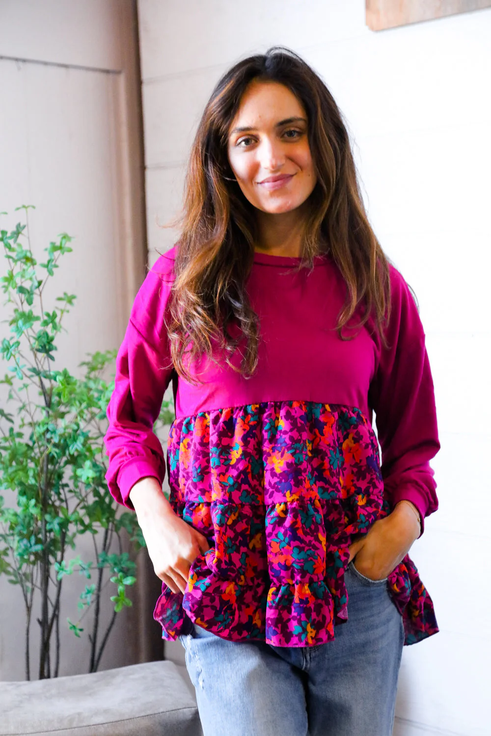 Fuchsia Fizz Drop Shoulder Babydoll Blouse - Image 3