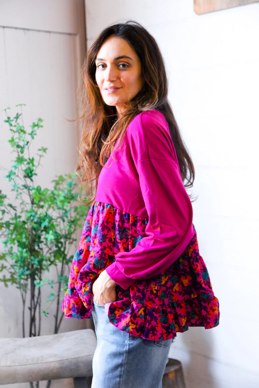 Fuchsia Fizz Drop Shoulder Babydoll Blouse - Image 4