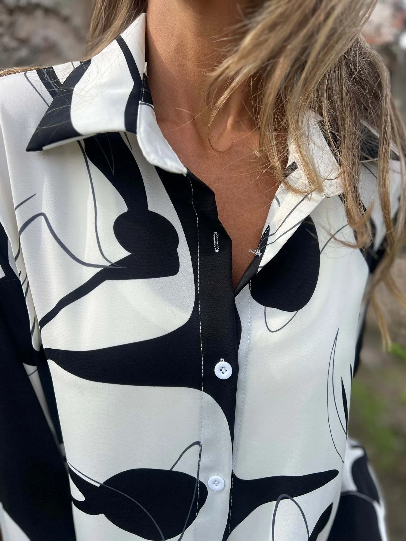 Full Size Abstract Print Long Sleeve Button-Up Shirt Plus Size - Image 3