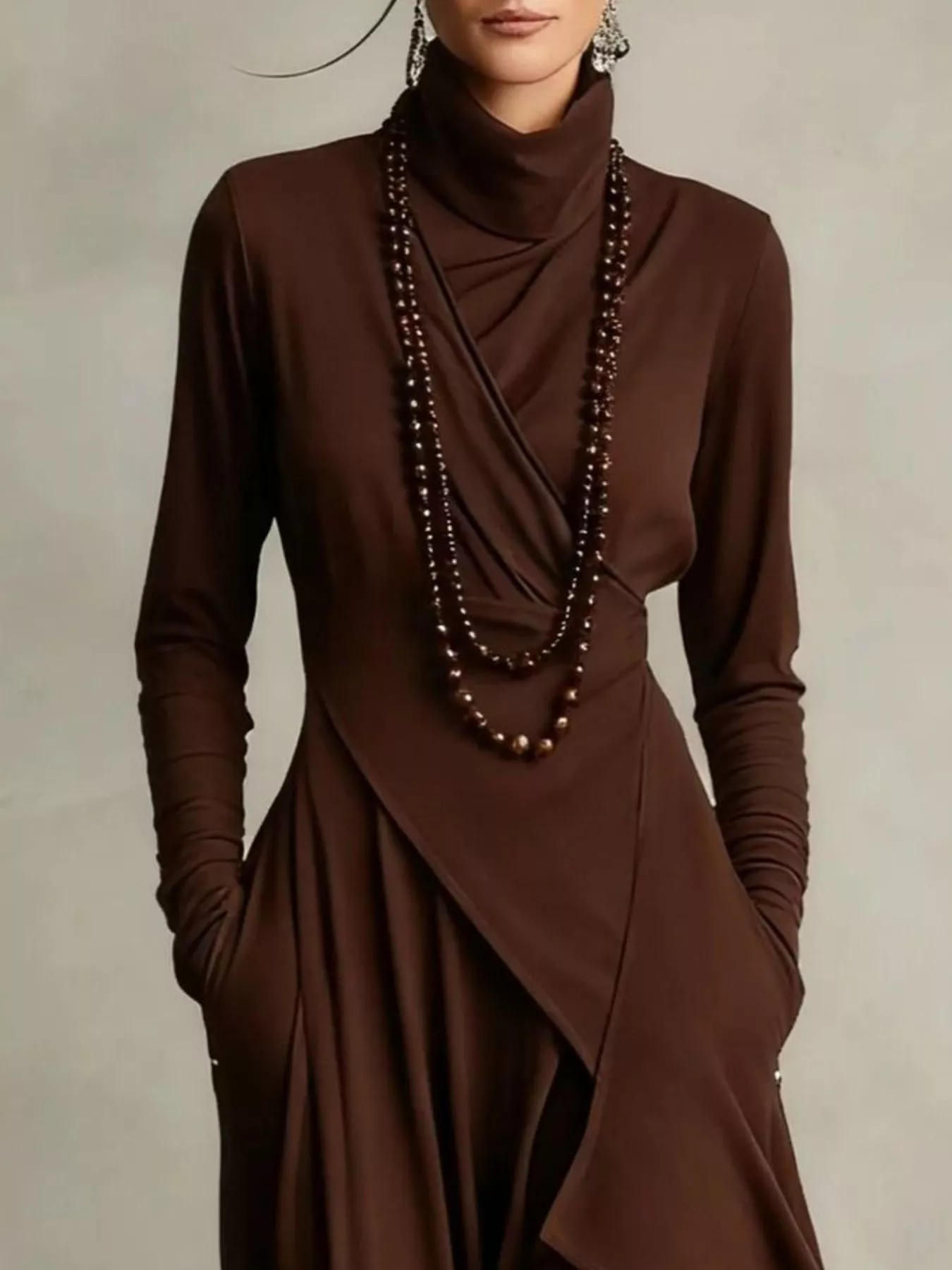 Full Size Asymmetrical Hem Turtleneck Dress Plus Size - Image 14