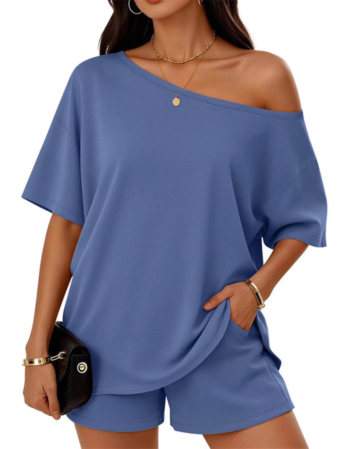 Full Size Boat Neck Tee and Shorts Set Plus Size - Image 11