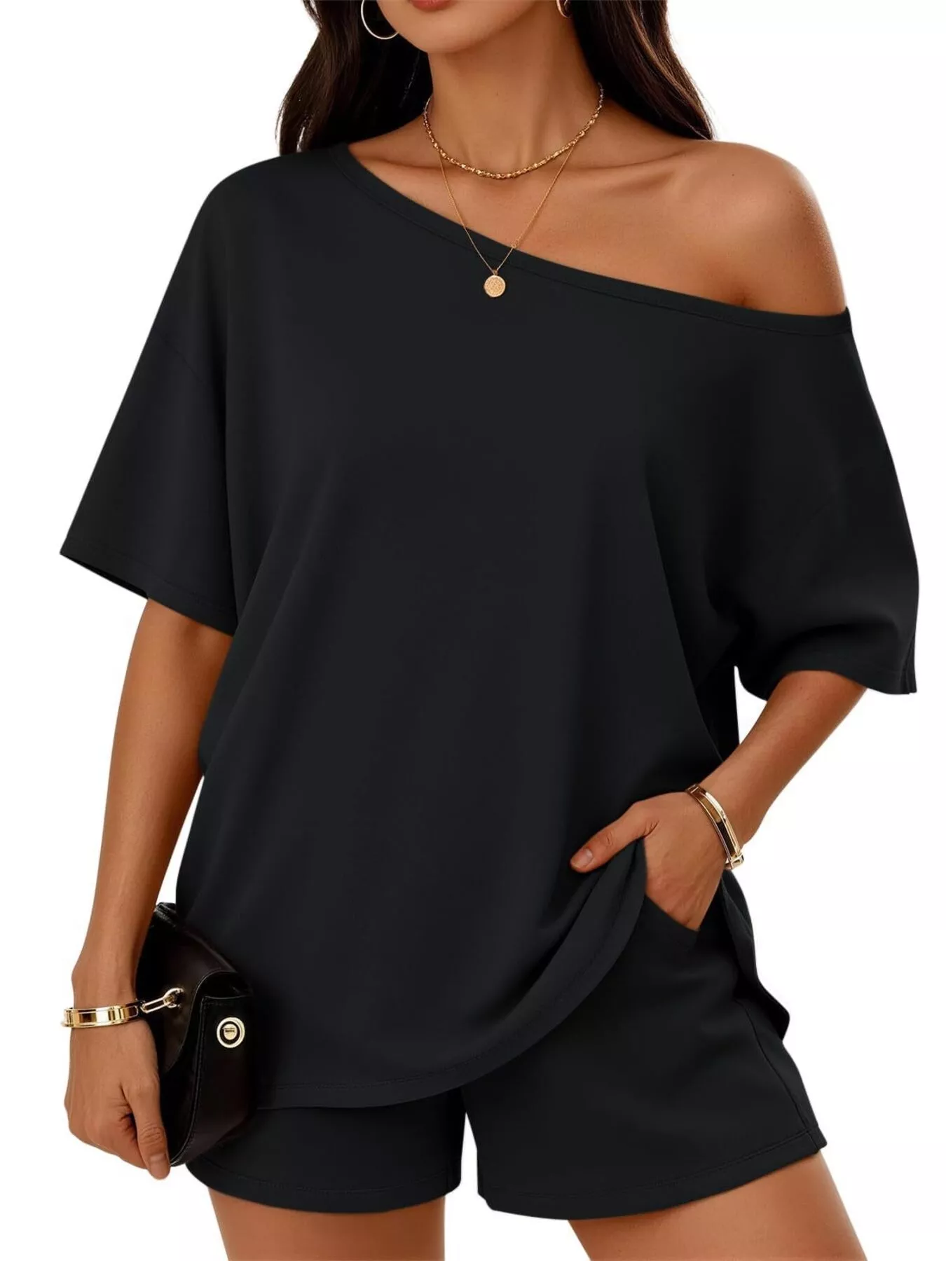Full Size Boat Neck Tee and Shorts Set Plus Size - Image 5