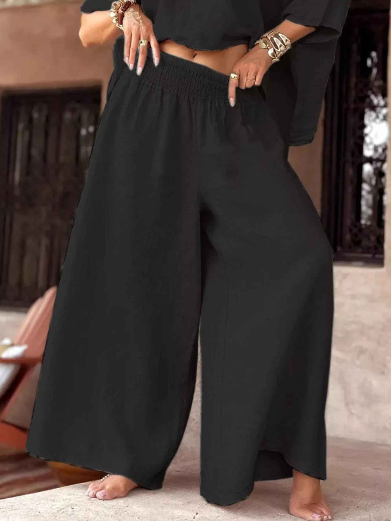 Full Size Boat Neck Top and Wide Leg Pants Set Plus Size - Image 12