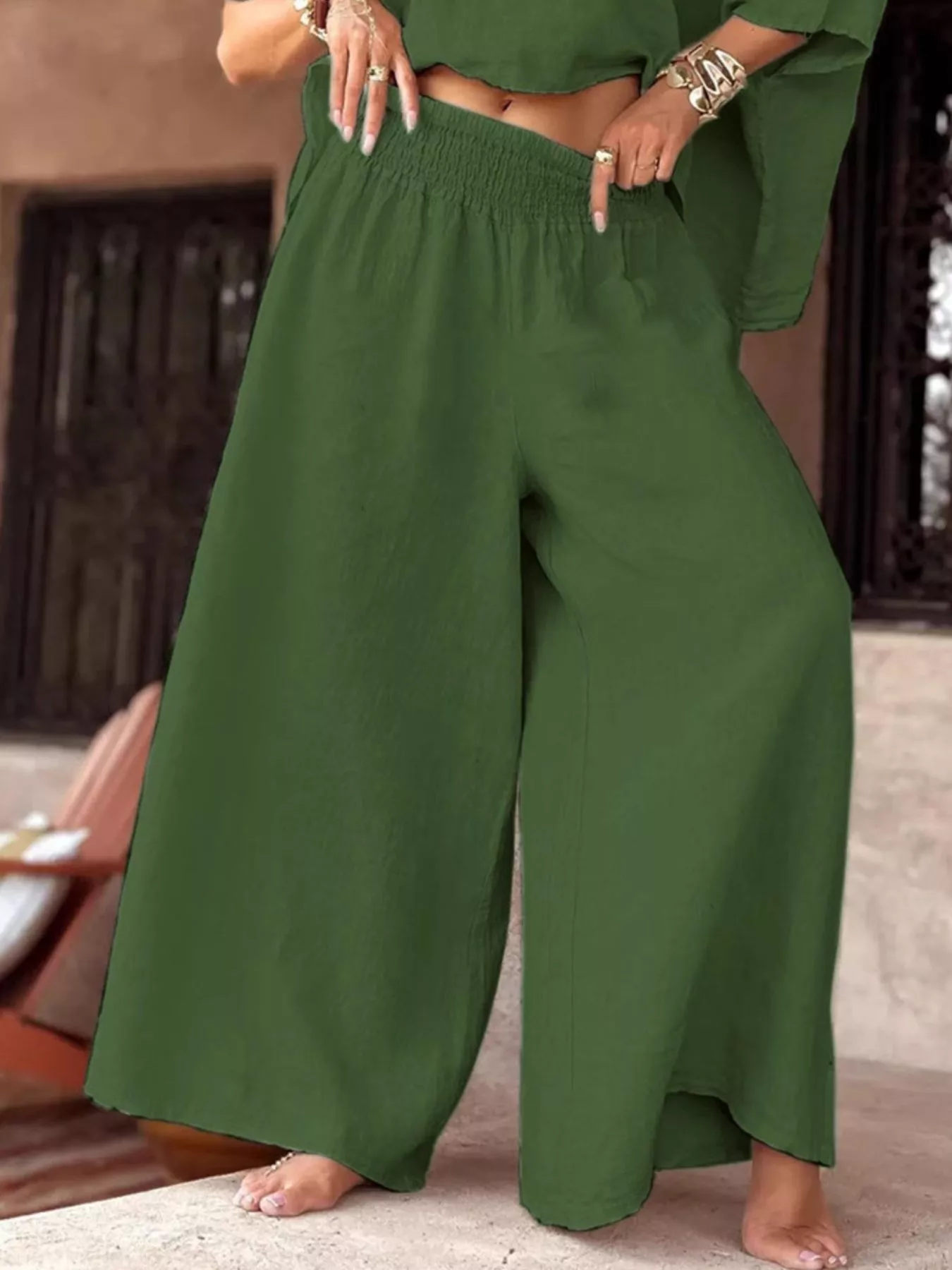 Full Size Boat Neck Top and Wide Leg Pants Set Plus Size - Image 18