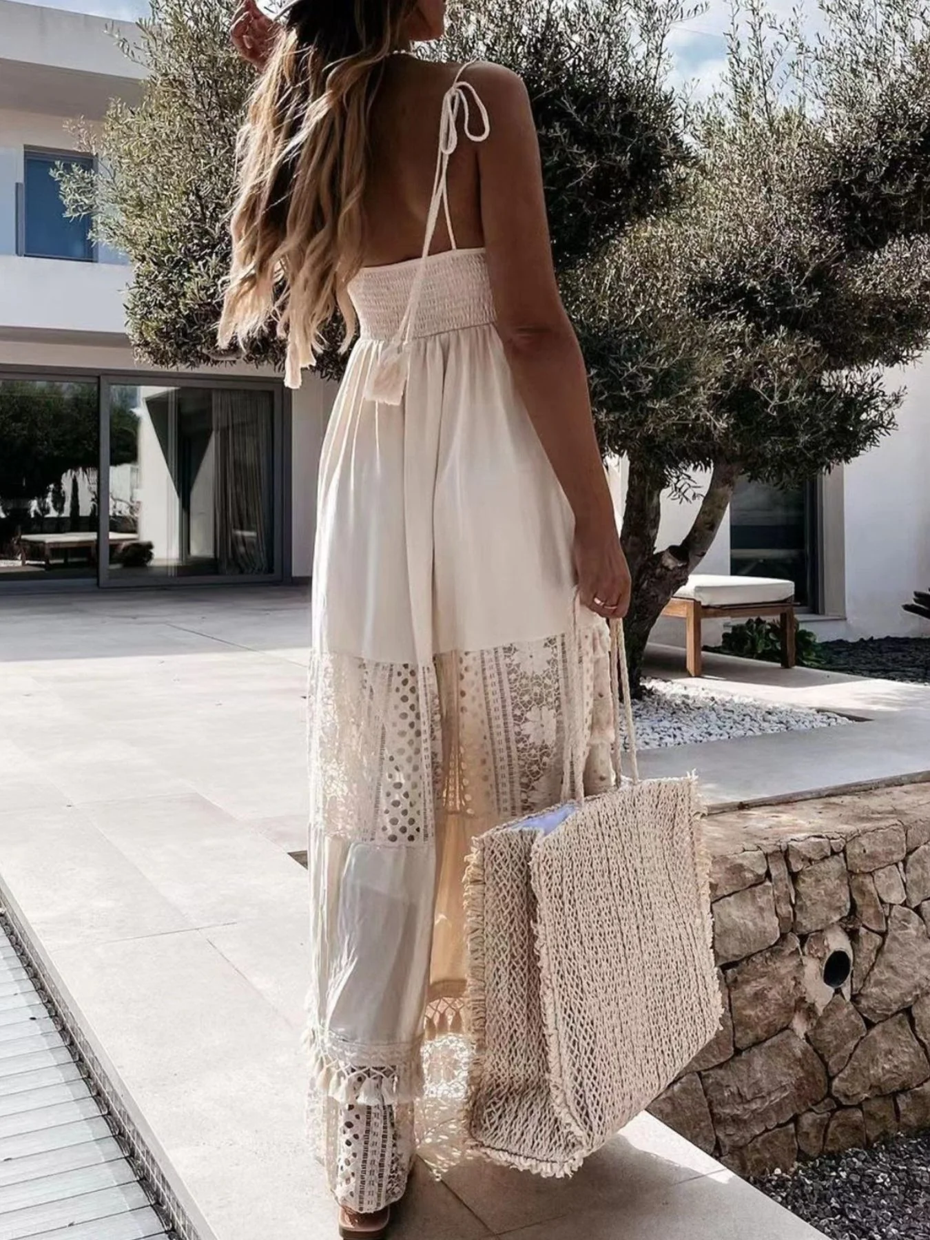 Full Size Bohemian Crochet Trimmed Cami Dress with Tassel Trim Plus Size - Image 4