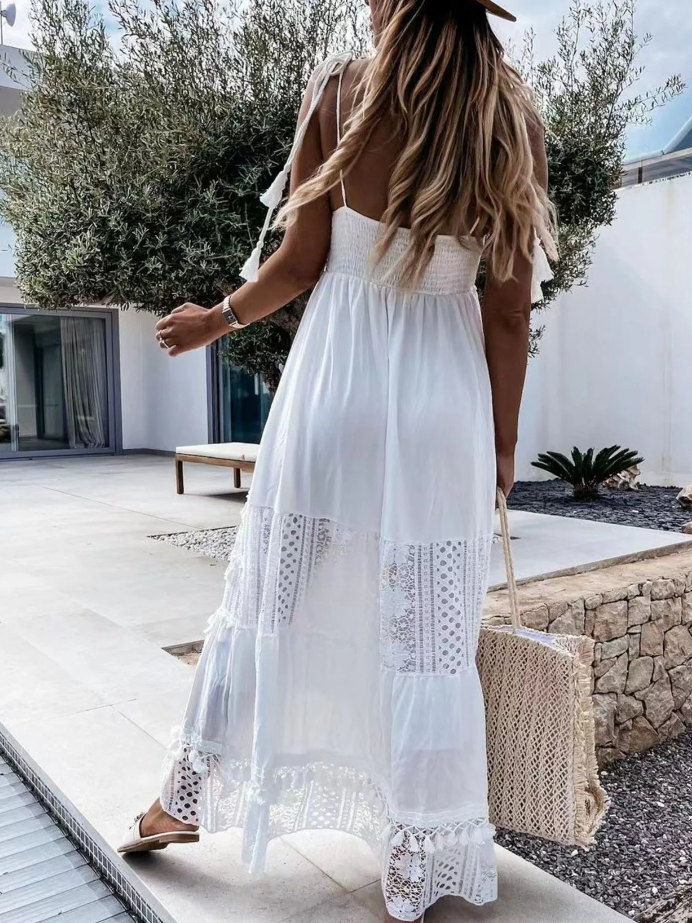 Full Size Bohemian Crochet Trimmed Cami Dress with Tassel Trim Plus Size - Image 9
