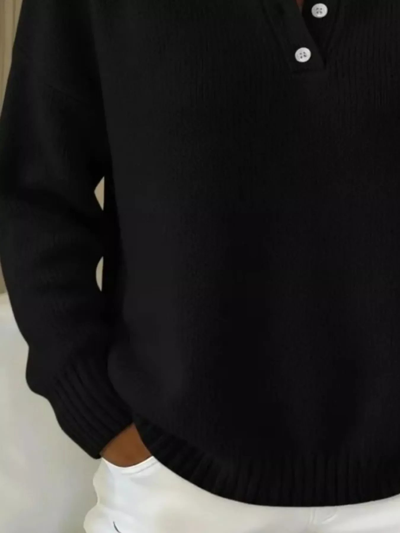 Full Size Button Detail Drop Shoulder Sweater Plus Size - Image 12