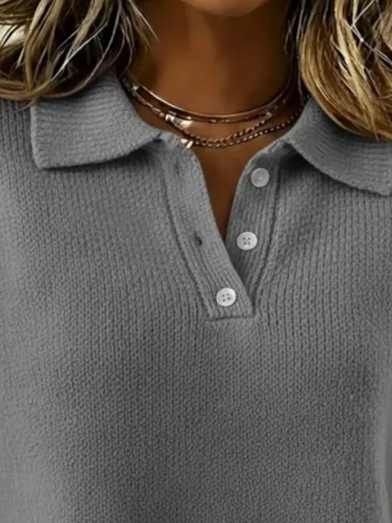 Full Size Button Detail Drop Shoulder Sweater Plus Size - Image 14