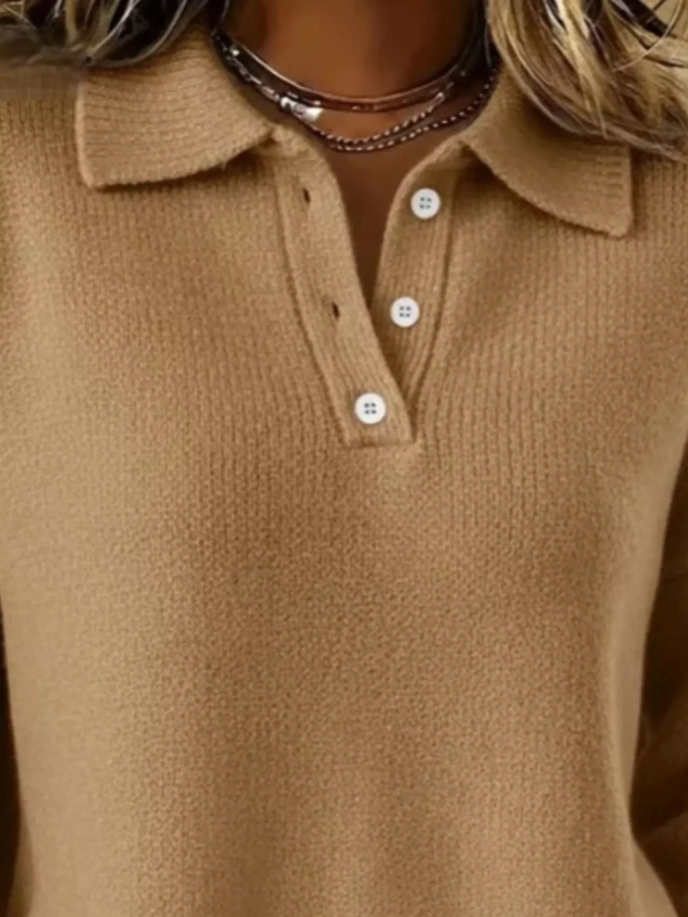 Full Size Button Detail Drop Shoulder Sweater Plus Size - Image 18