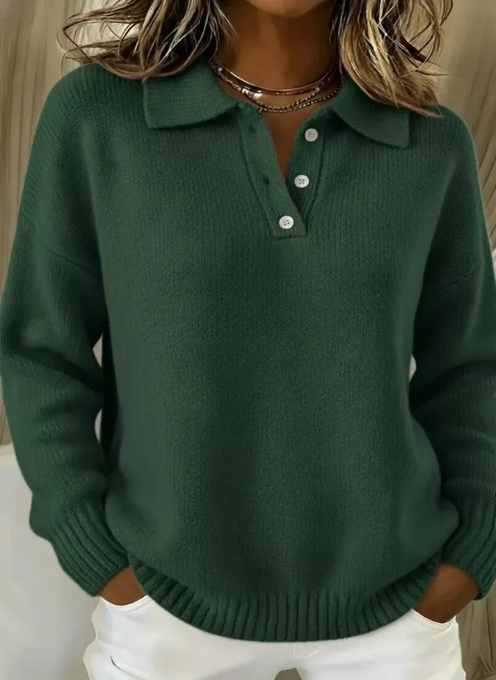 Full Size Button Detail Drop Shoulder Sweater Plus Size - Image 22