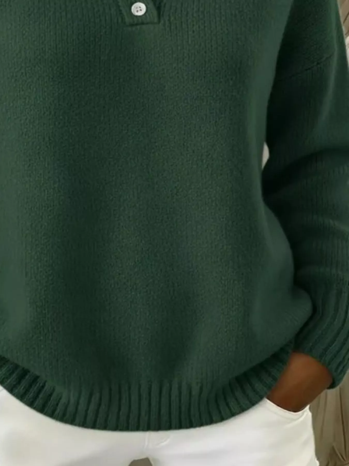 Full Size Button Detail Drop Shoulder Sweater Plus Size - Image 24
