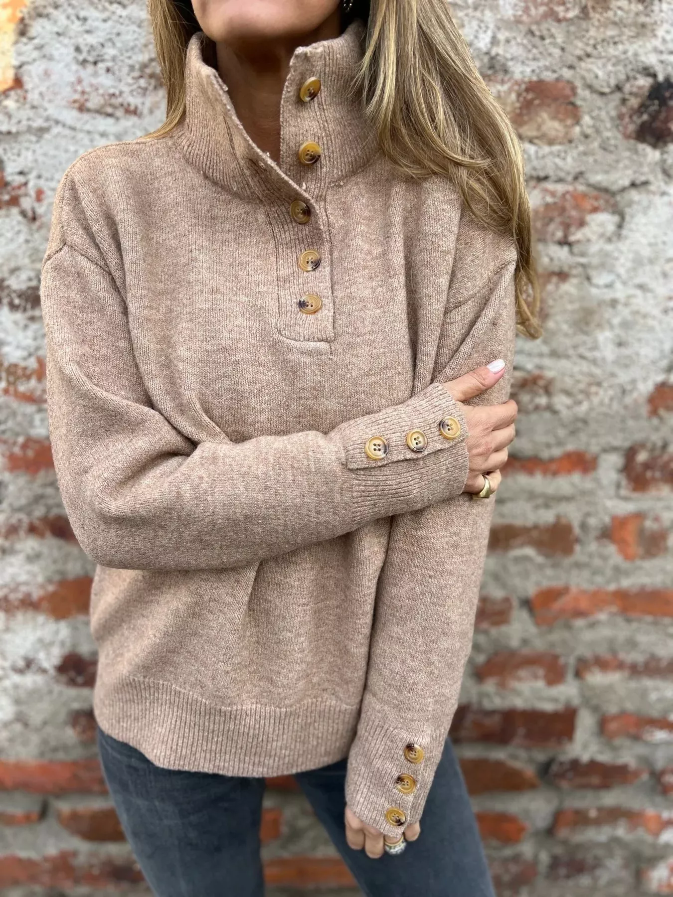 Full Size Button-Detail Turtleneck Sweater Plus Size - Image 10