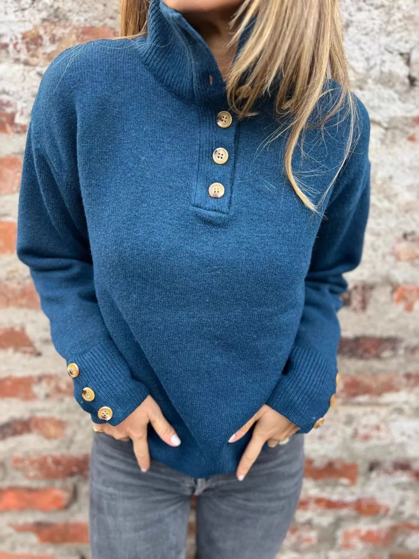 Full Size Button-Detail Turtleneck Sweater Plus Size - Image 11