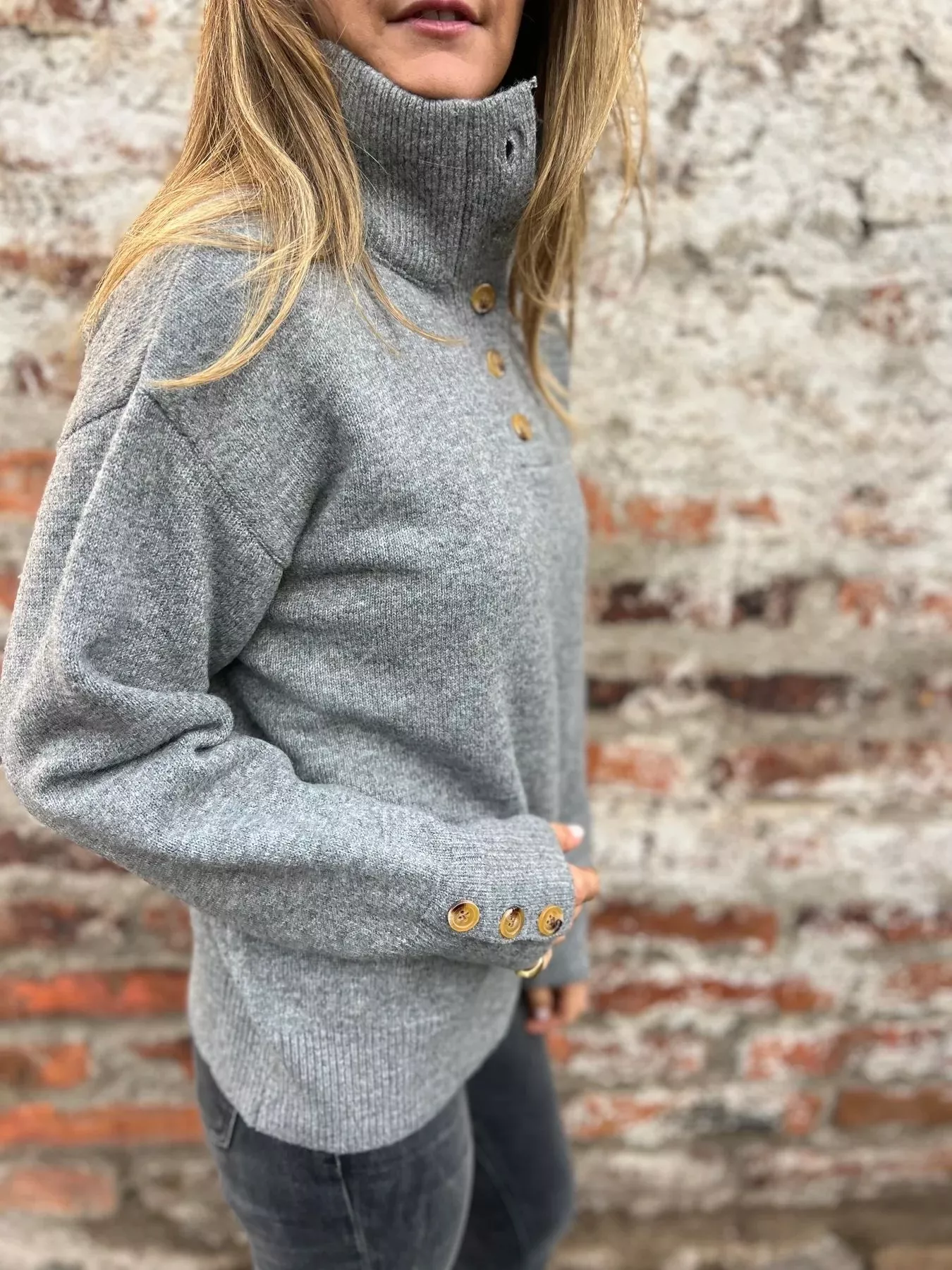Full Size Button-Detail Turtleneck Sweater Plus Size - Image 3