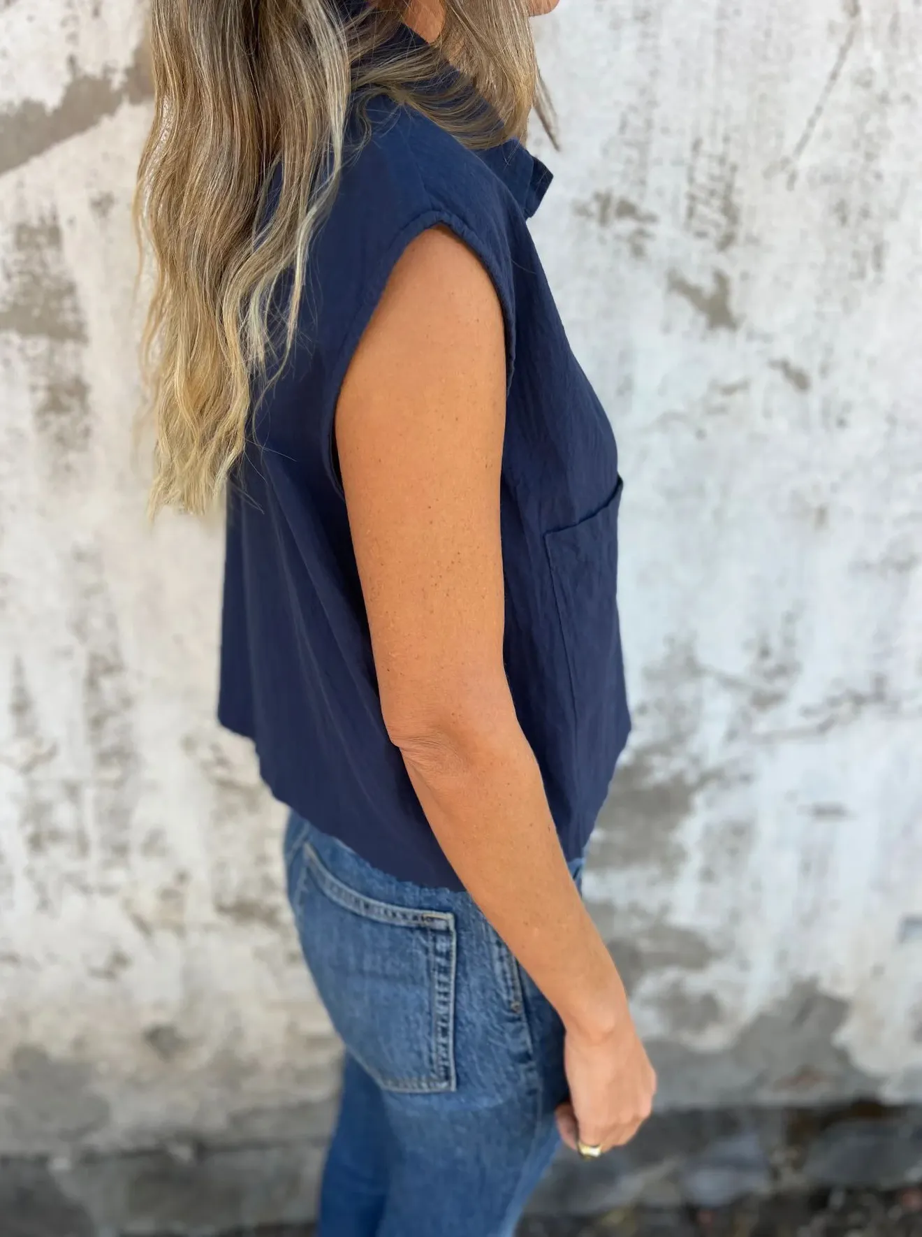 Full Size Button Down Cap Sleeve Linen Shirt Plus Size - Image 12