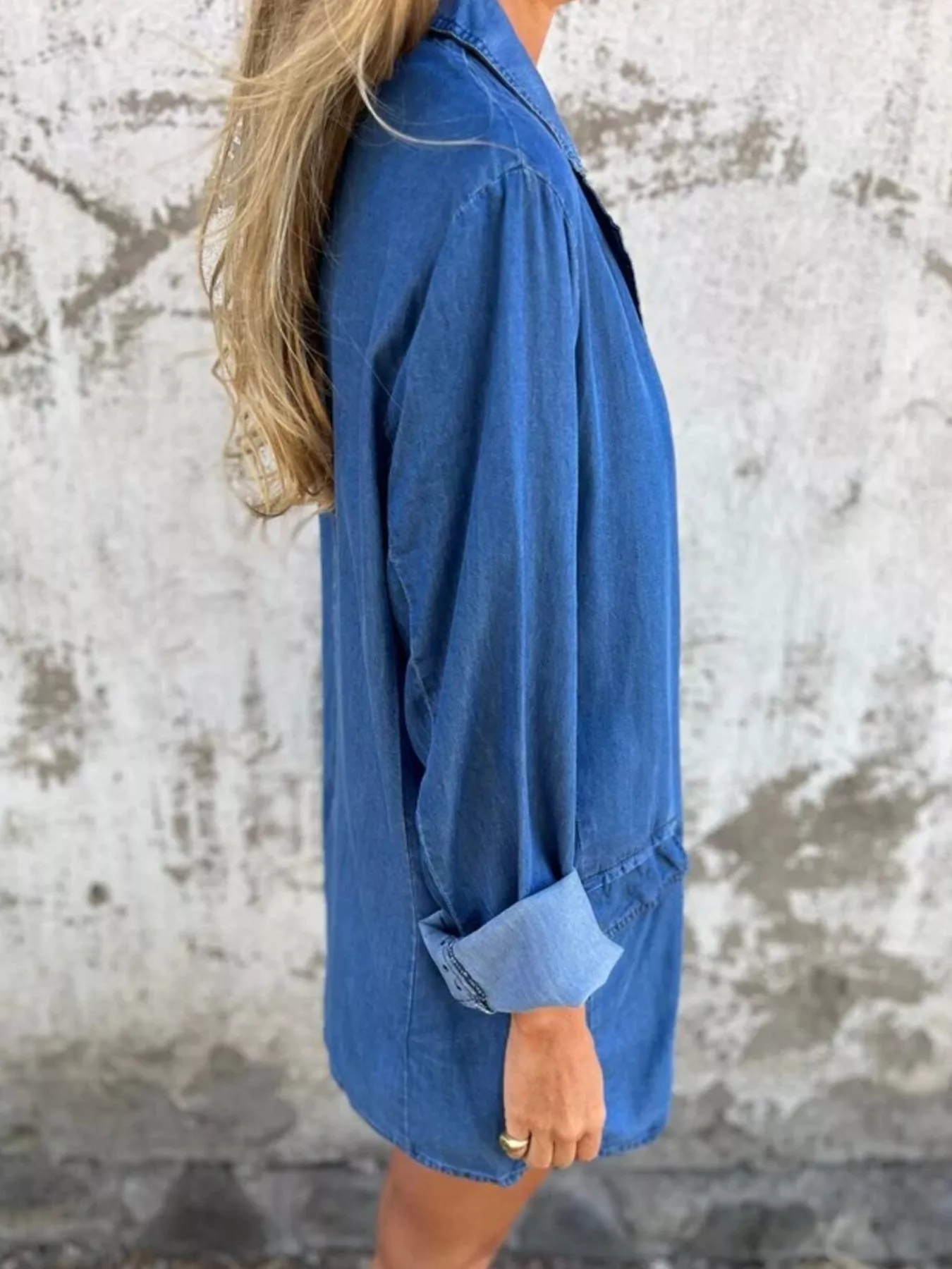 Full Size Button Down Denim Blazer Plus Size - Image 4
