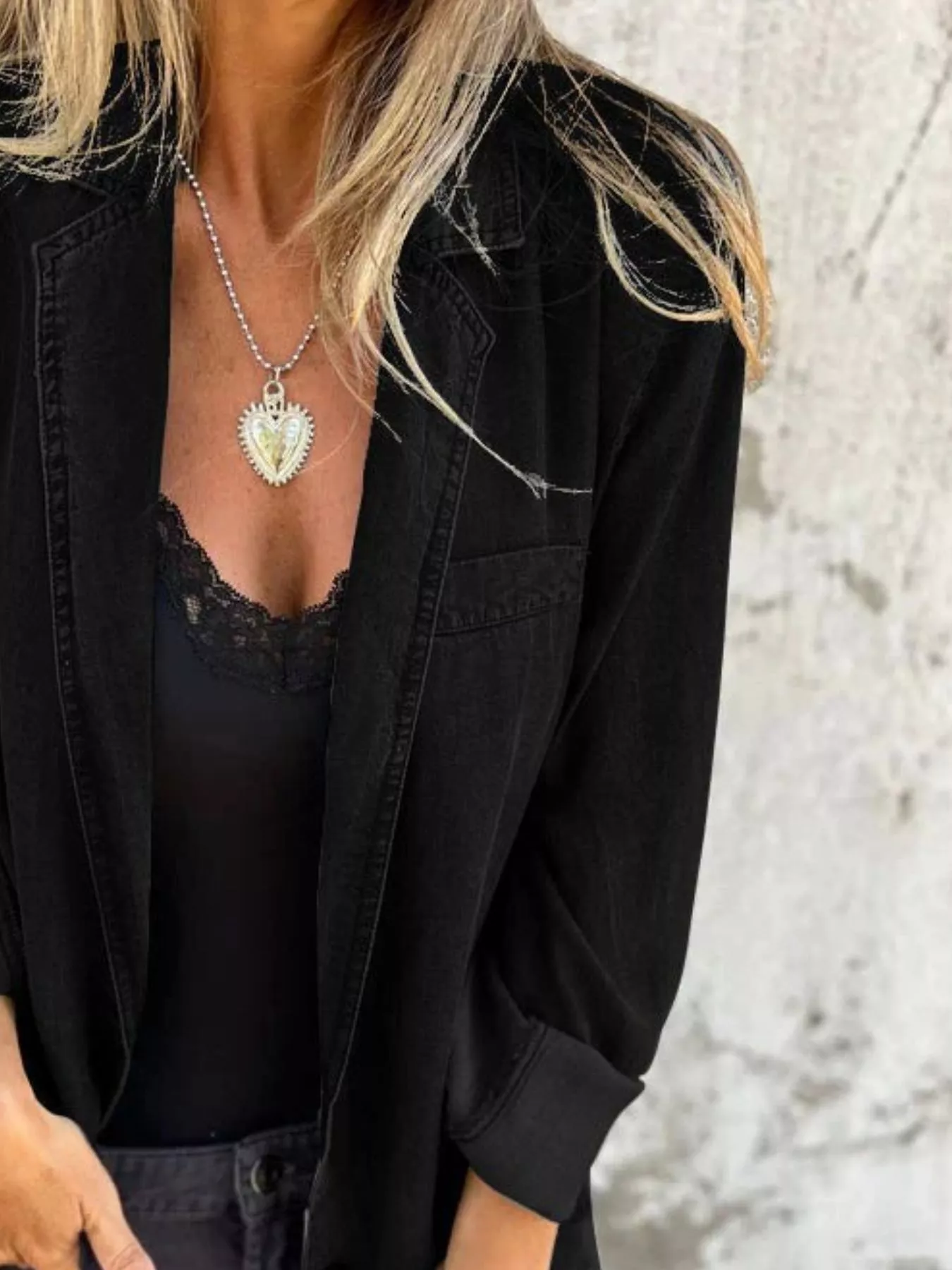 Full Size Button Down Denim Blazer Plus Size - Image 7