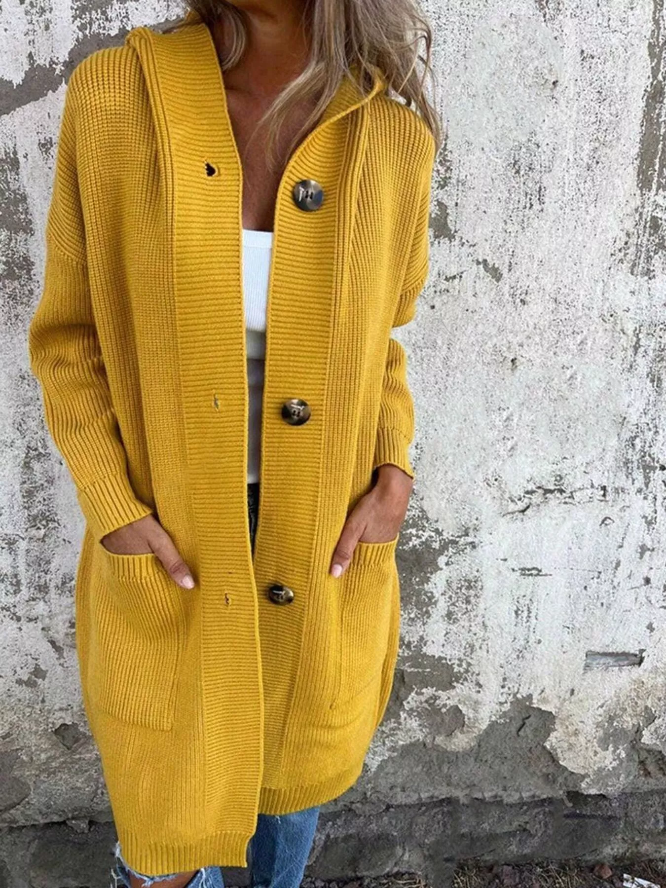 Full Size Button-Down Hooded Cardigan Plus Size - Image 10