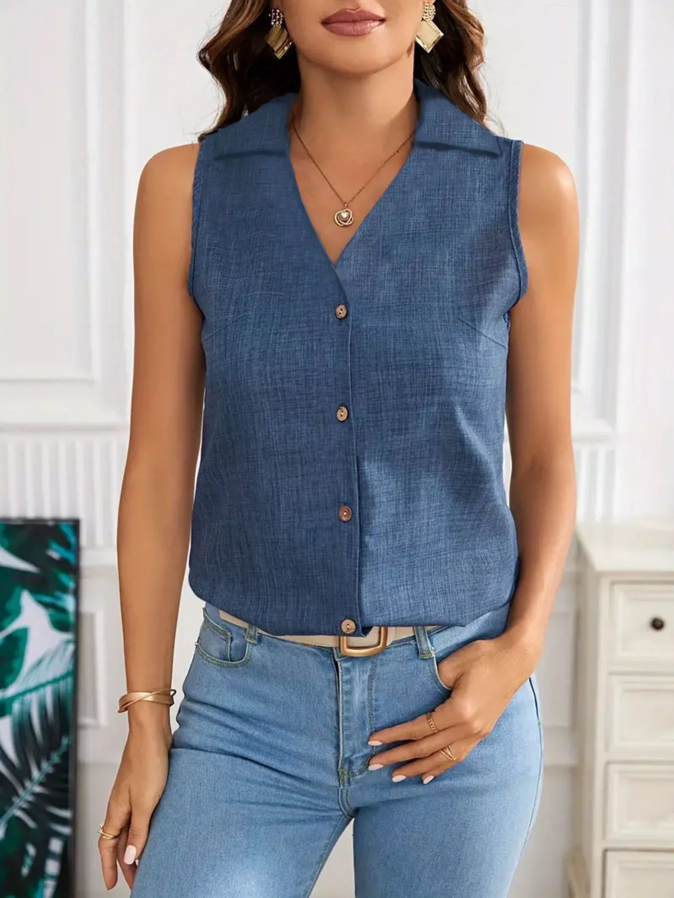 Full Size Button-Down Tank Top Plus Size - Image 11