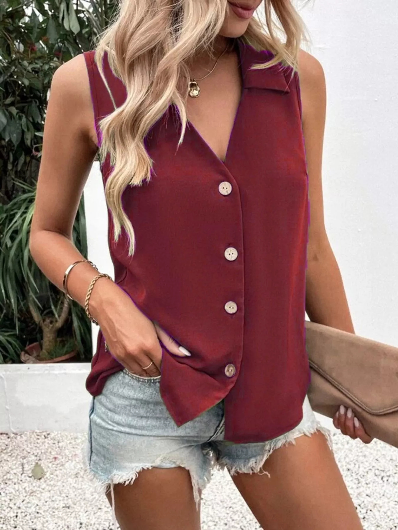 Full Size Button-Down Tank Top Plus Size - Image 8
