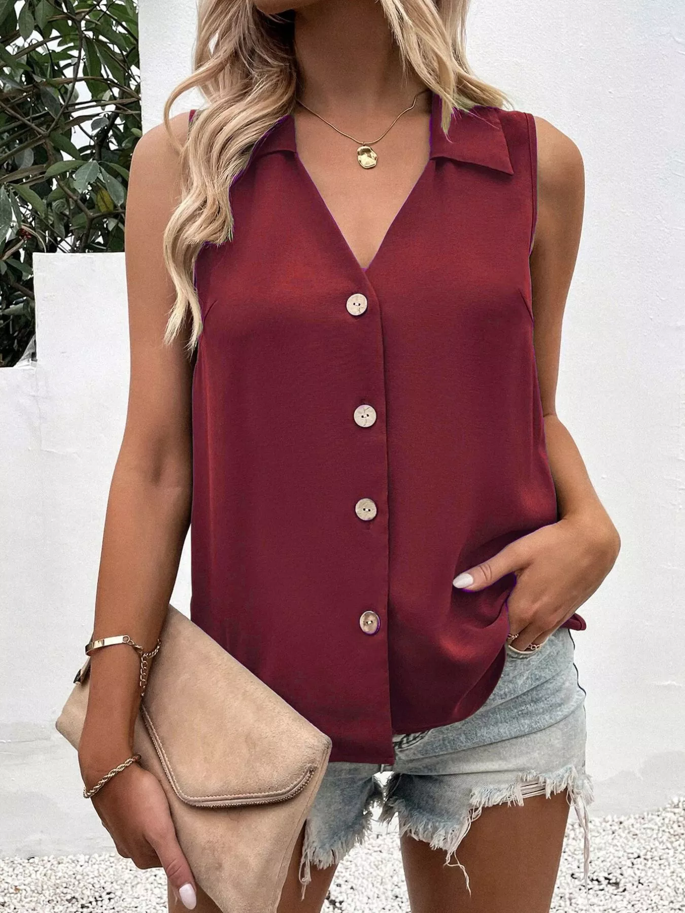 Full Size Button-Down Tank Top Plus Size - Image 9