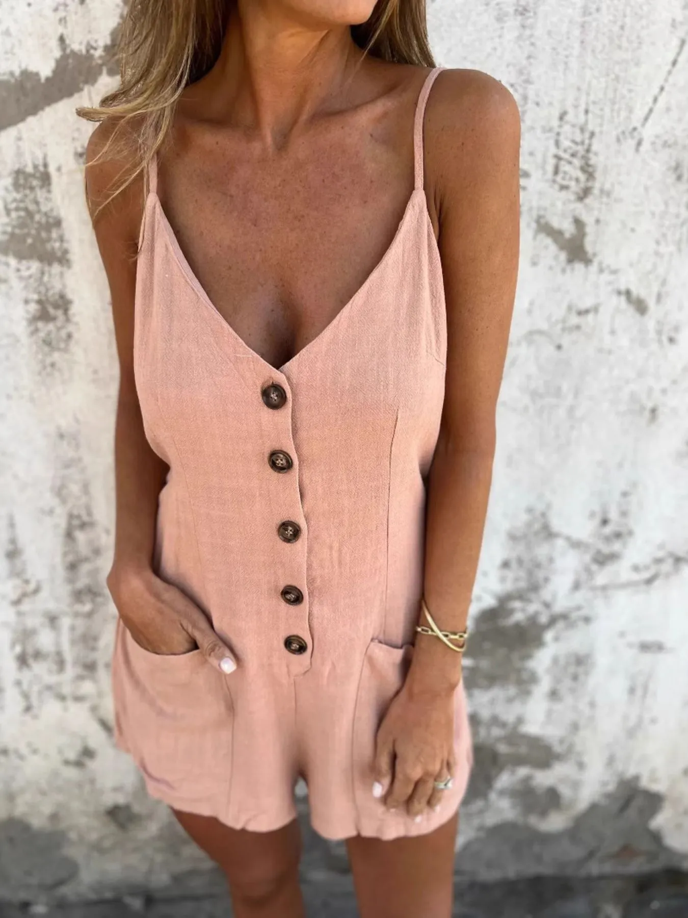 Full Size Button-Front Belted Cami Romper Plus Size - Image 13